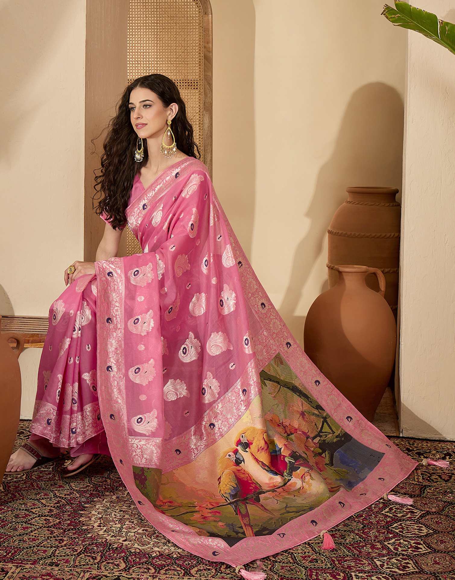 Pink Chanderi Woven Banarasi Saree