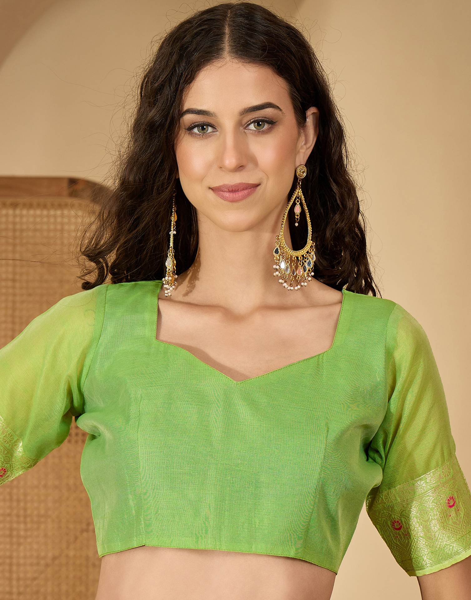 Parrot Green Chanderi Woven Banarasi Saree