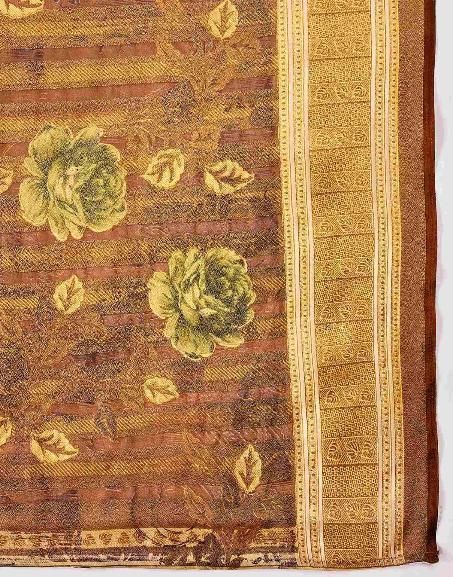 Brown Georgette Floral Printed Saree