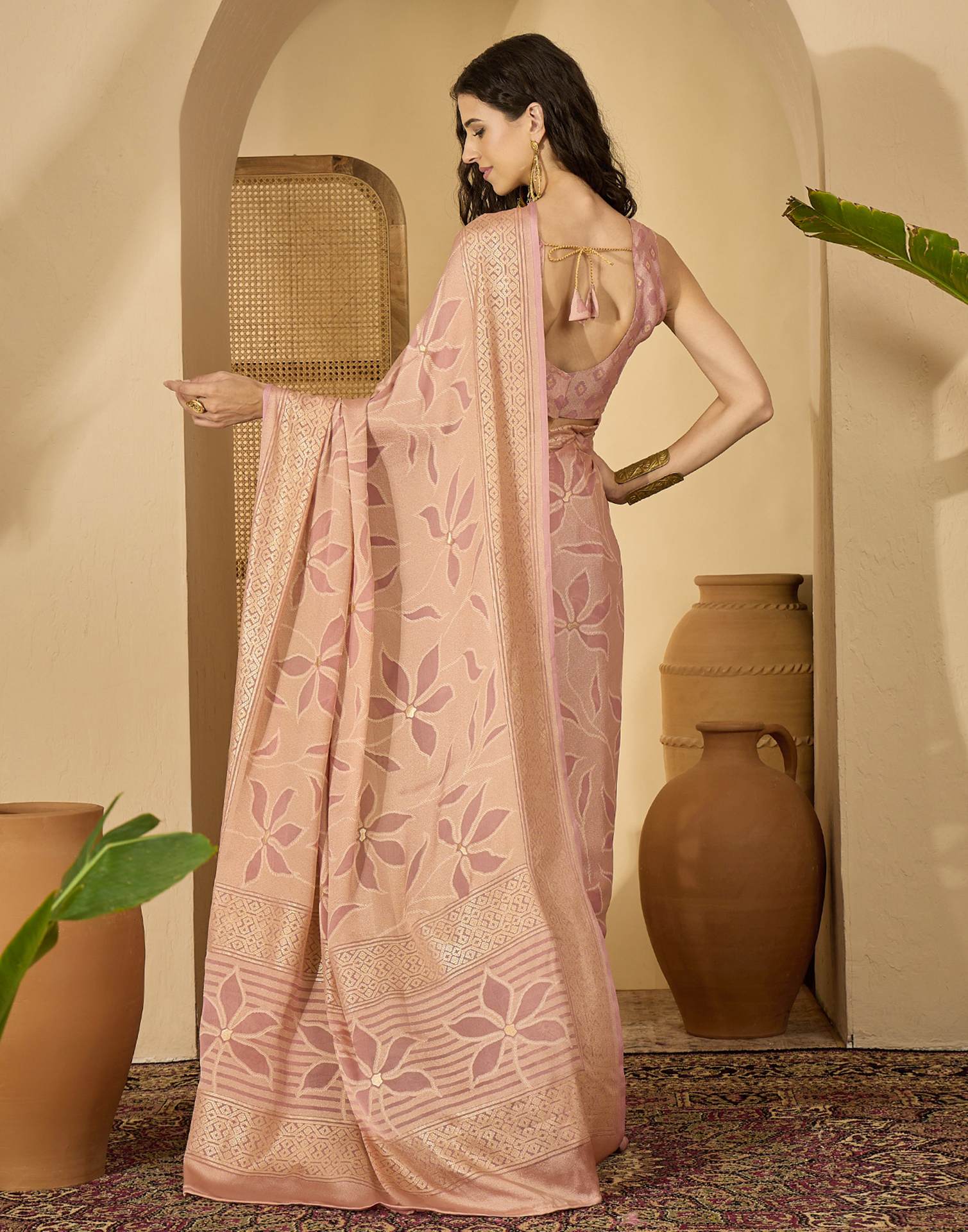 Mauve Georgette Foil Printed Saree