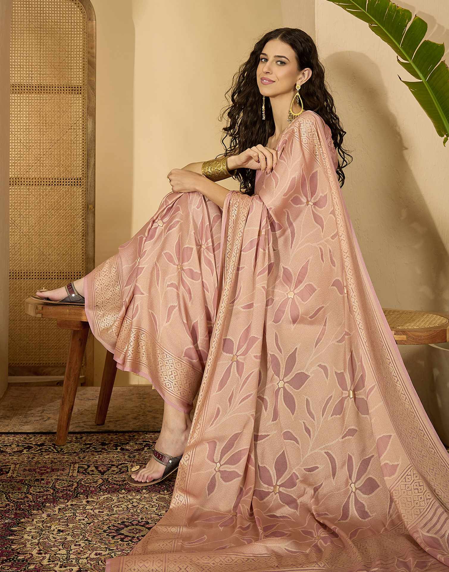 Mauve Georgette Foil Printed Saree