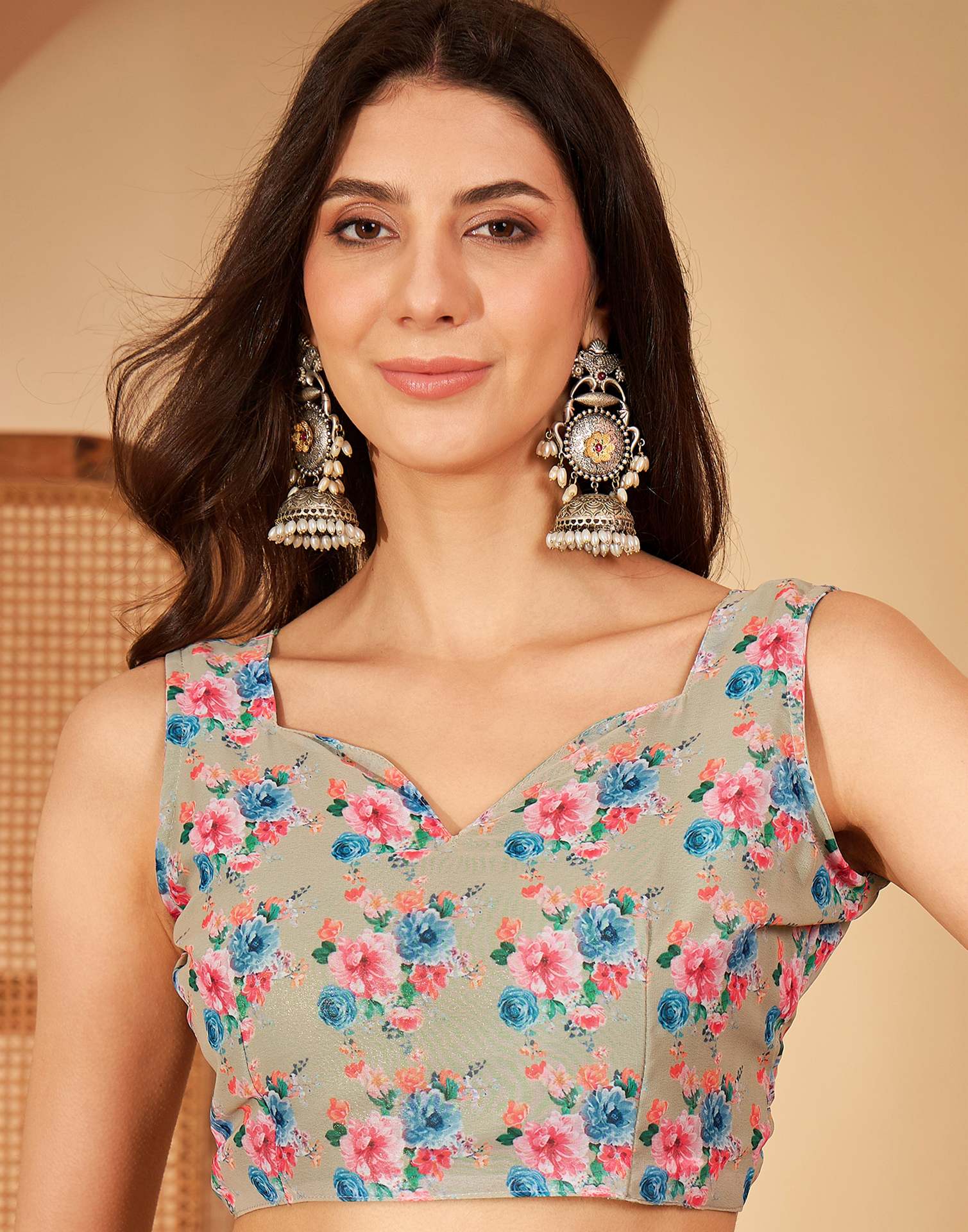Off White Georgette Floral Printed Saree