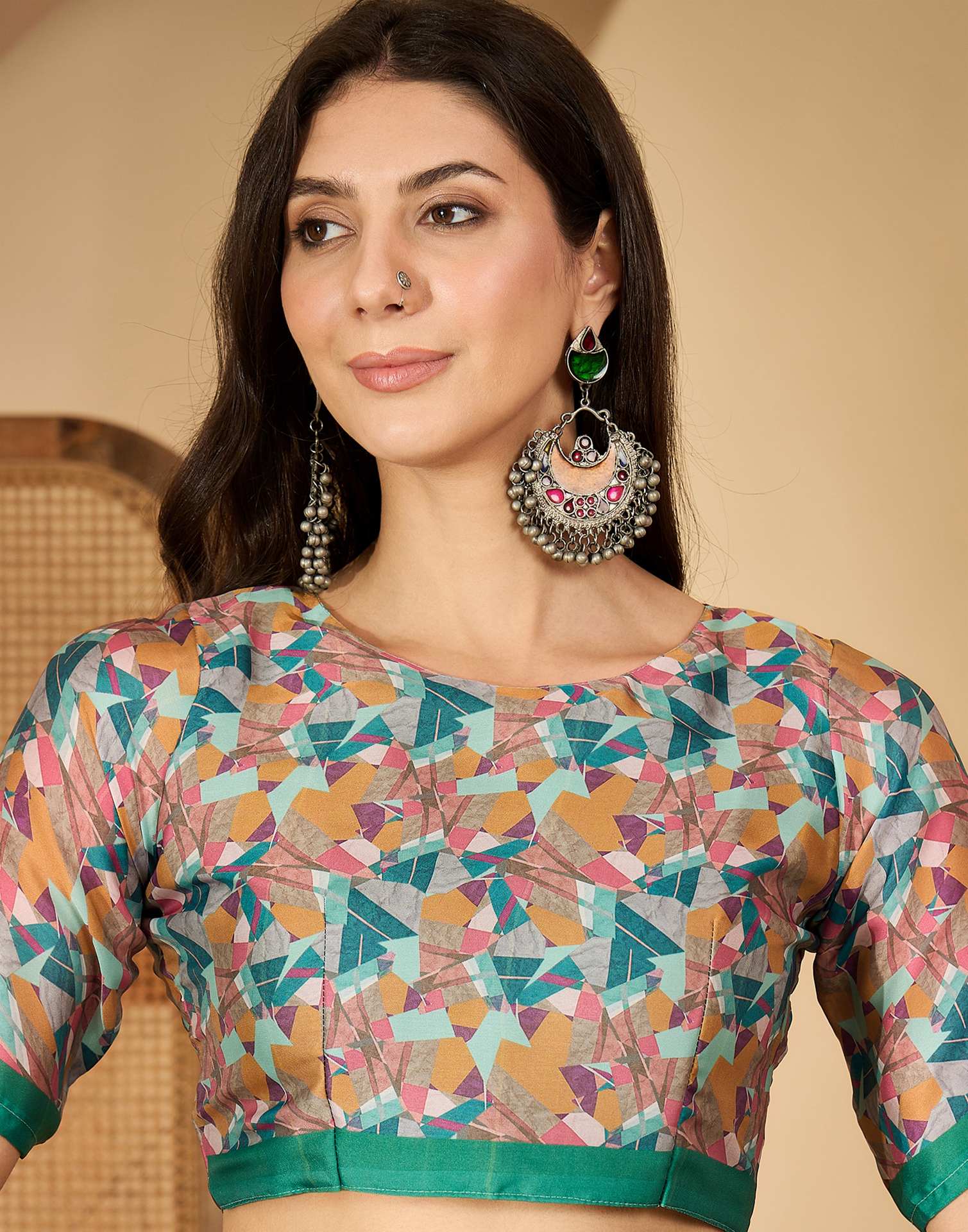 Light Turquoise Satin Printed Saree