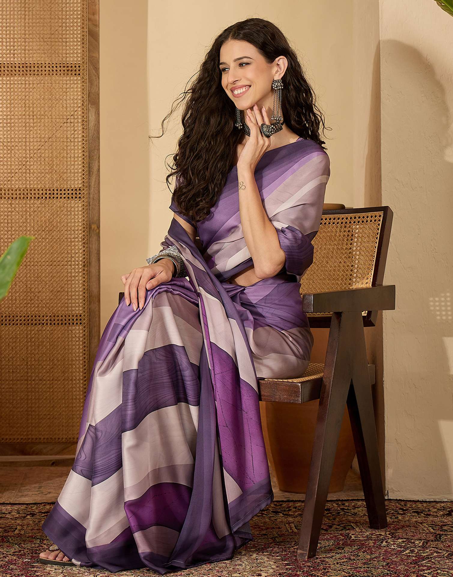 Lavender Satin Printed Saree