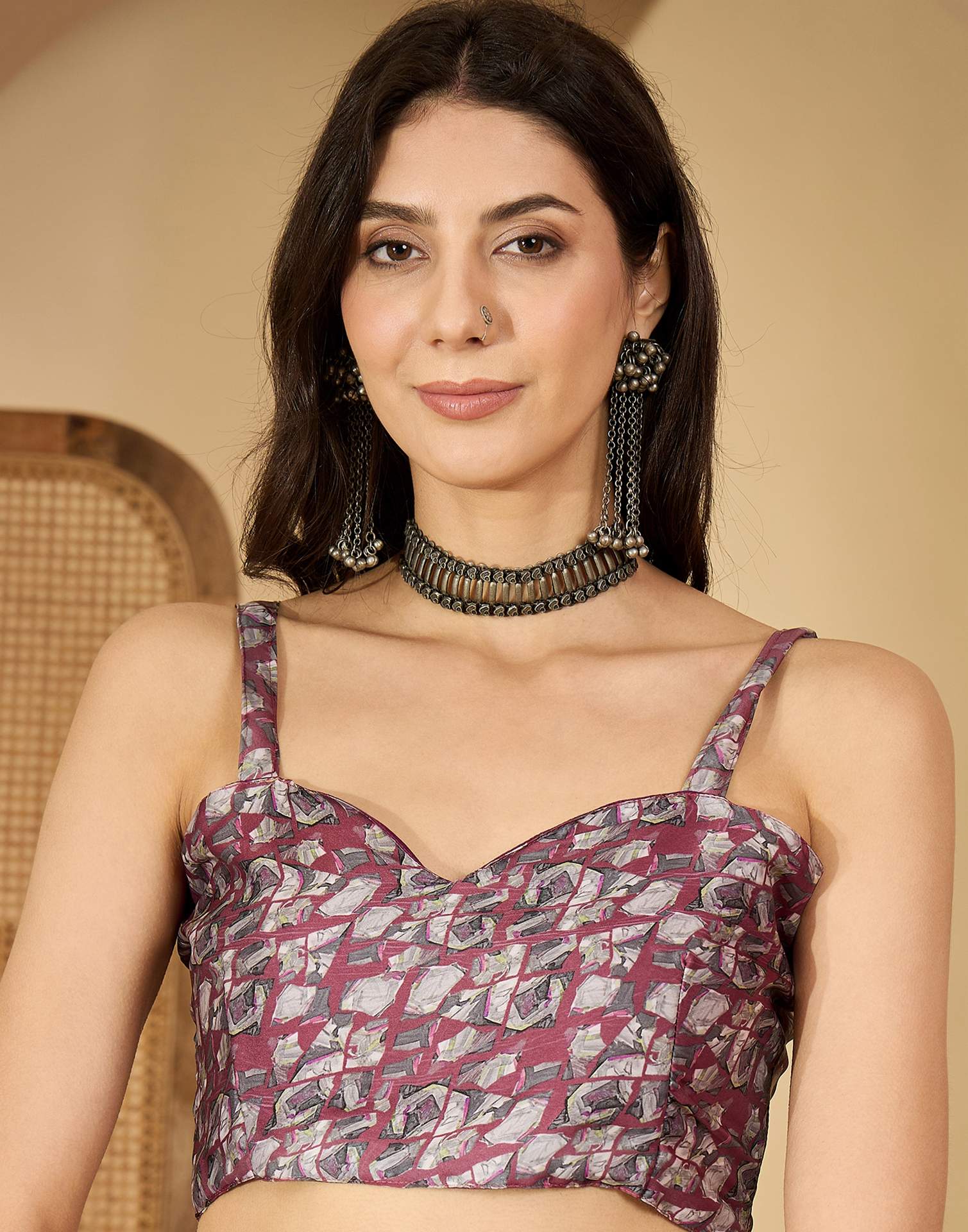Mauve Satin Printed Saree