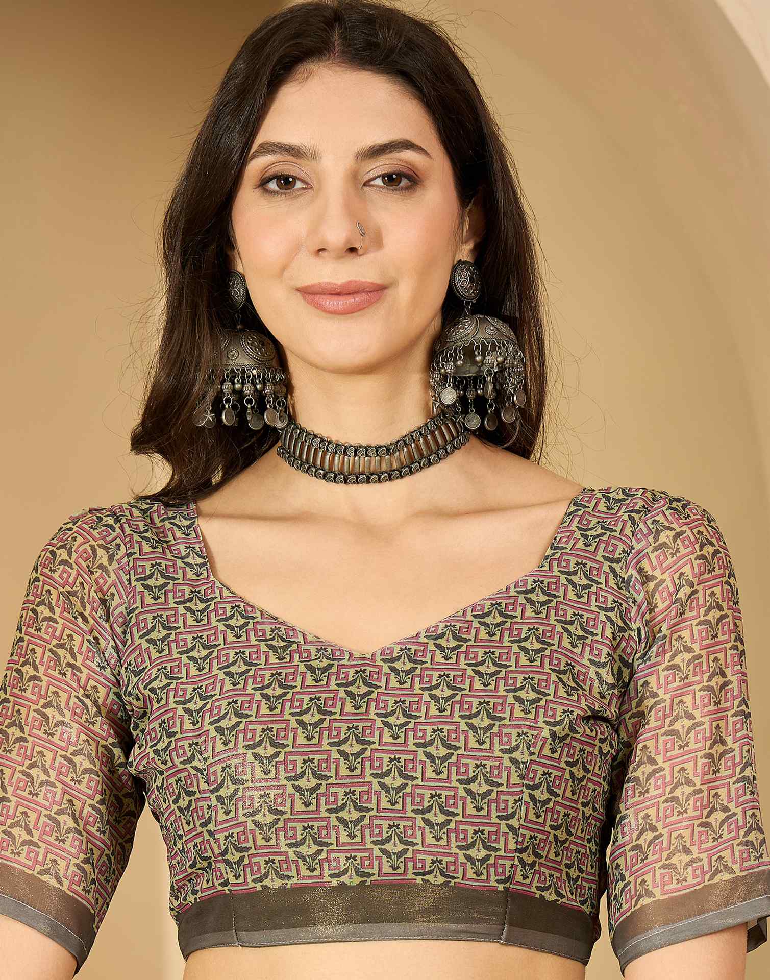 Olive Green Georgette Printed Saree