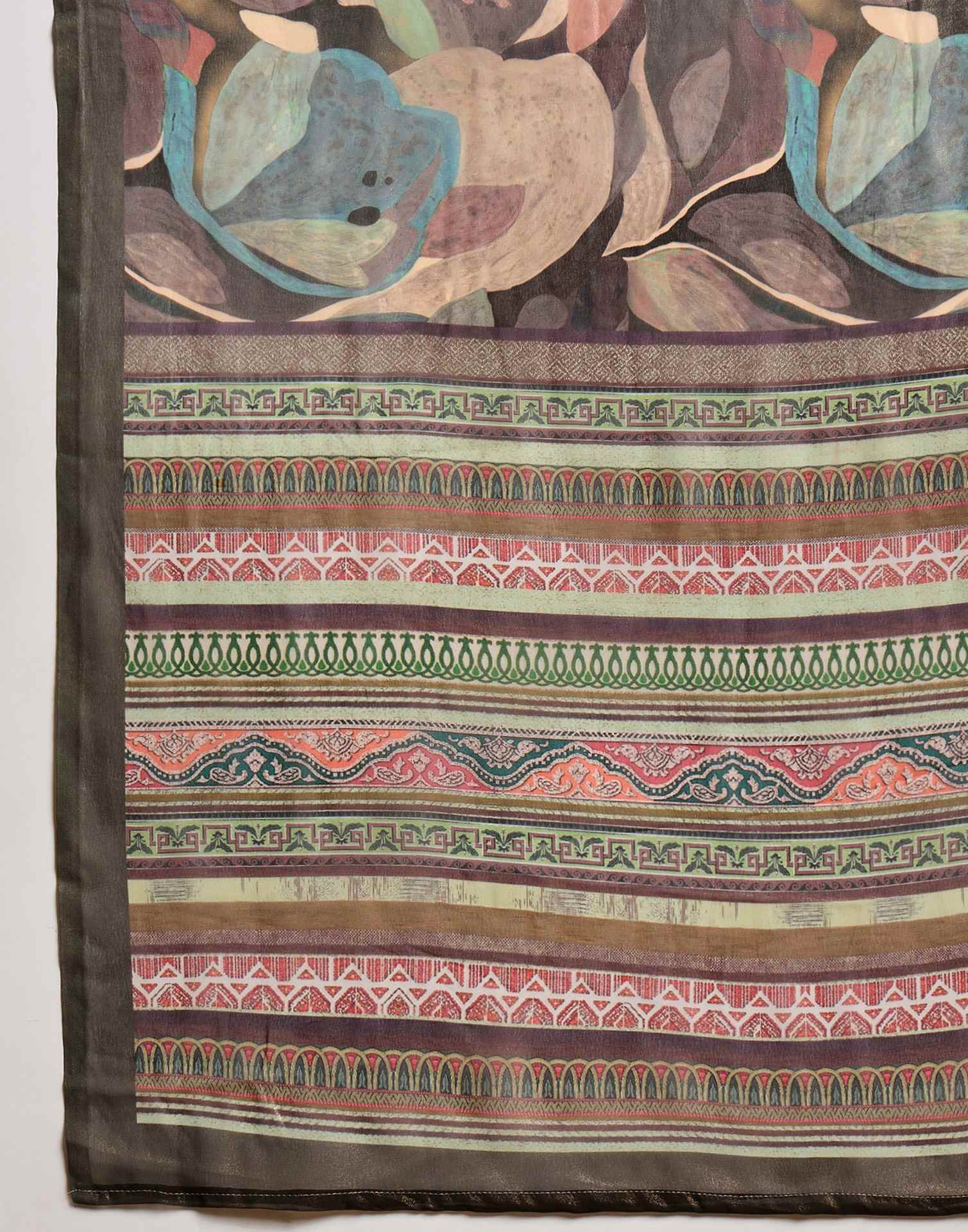 Olive Green Georgette Printed Saree