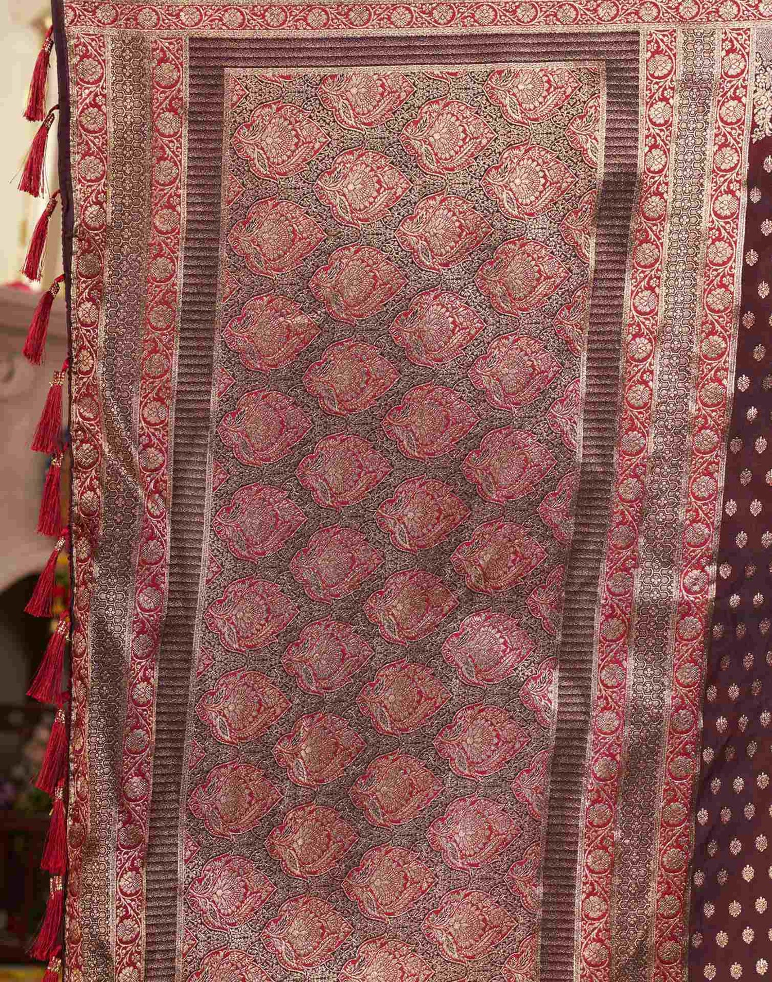 Dark Maroon Silk Woven Banarasi Saree