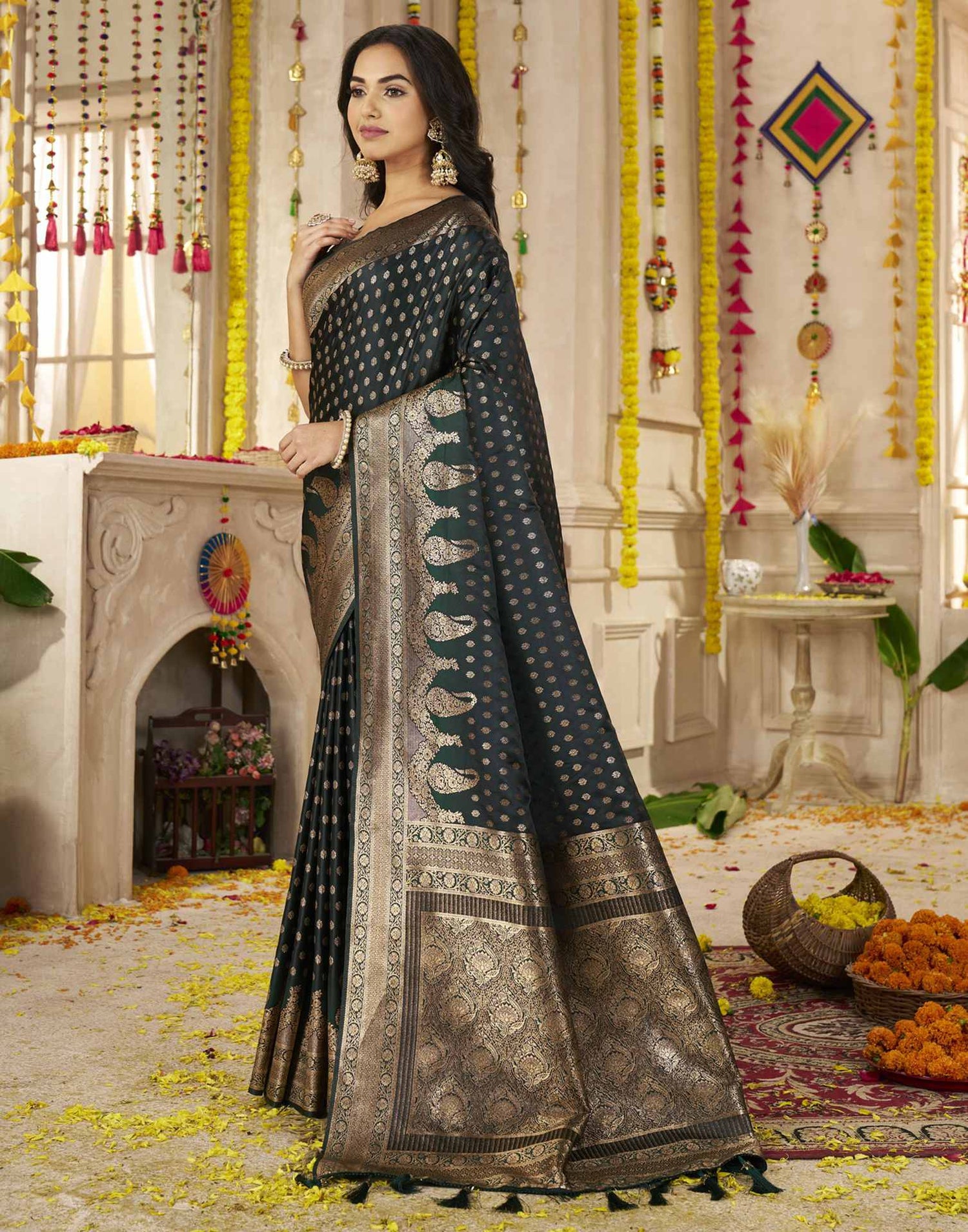 Dark Green Silk Woven Banarasi Saree
