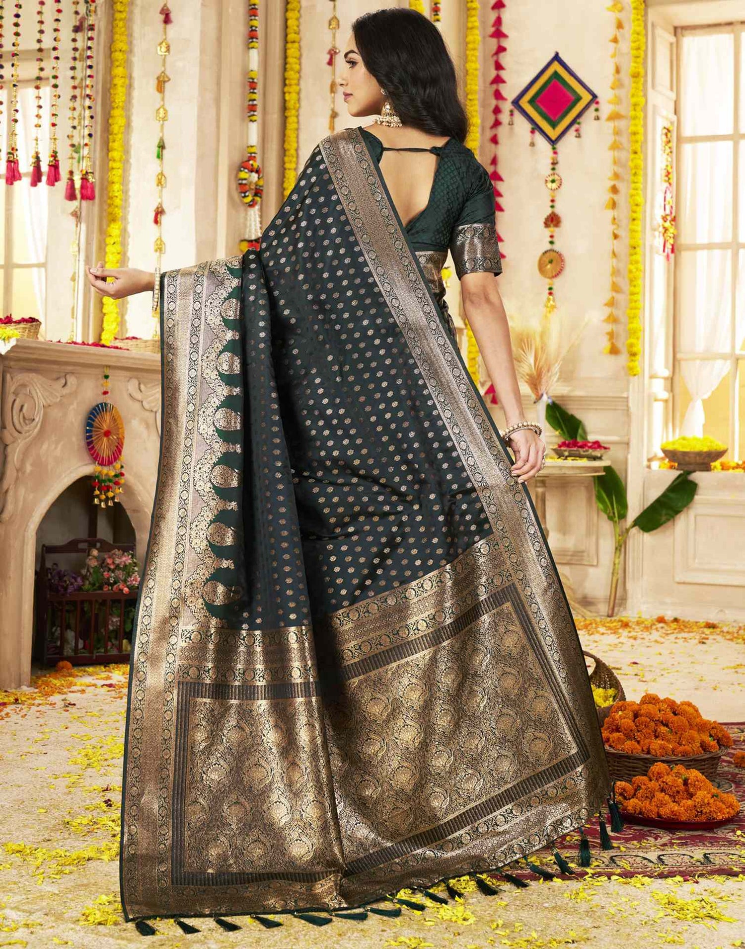 Dark Green Silk Woven Banarasi Saree