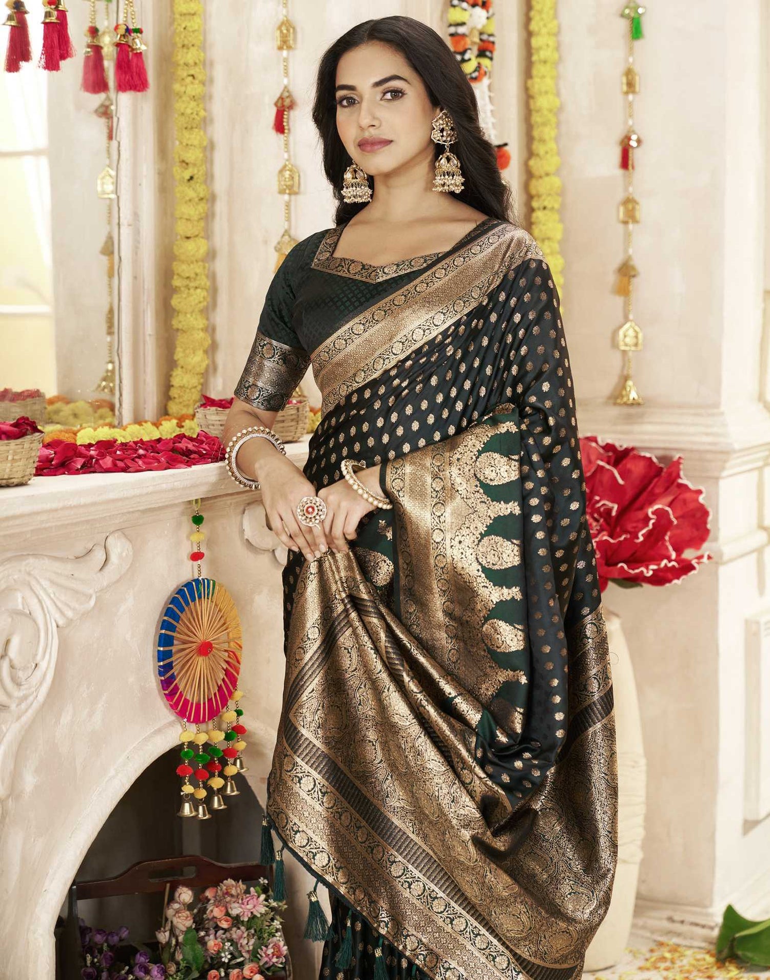 Dark Green Silk Woven Banarasi Saree