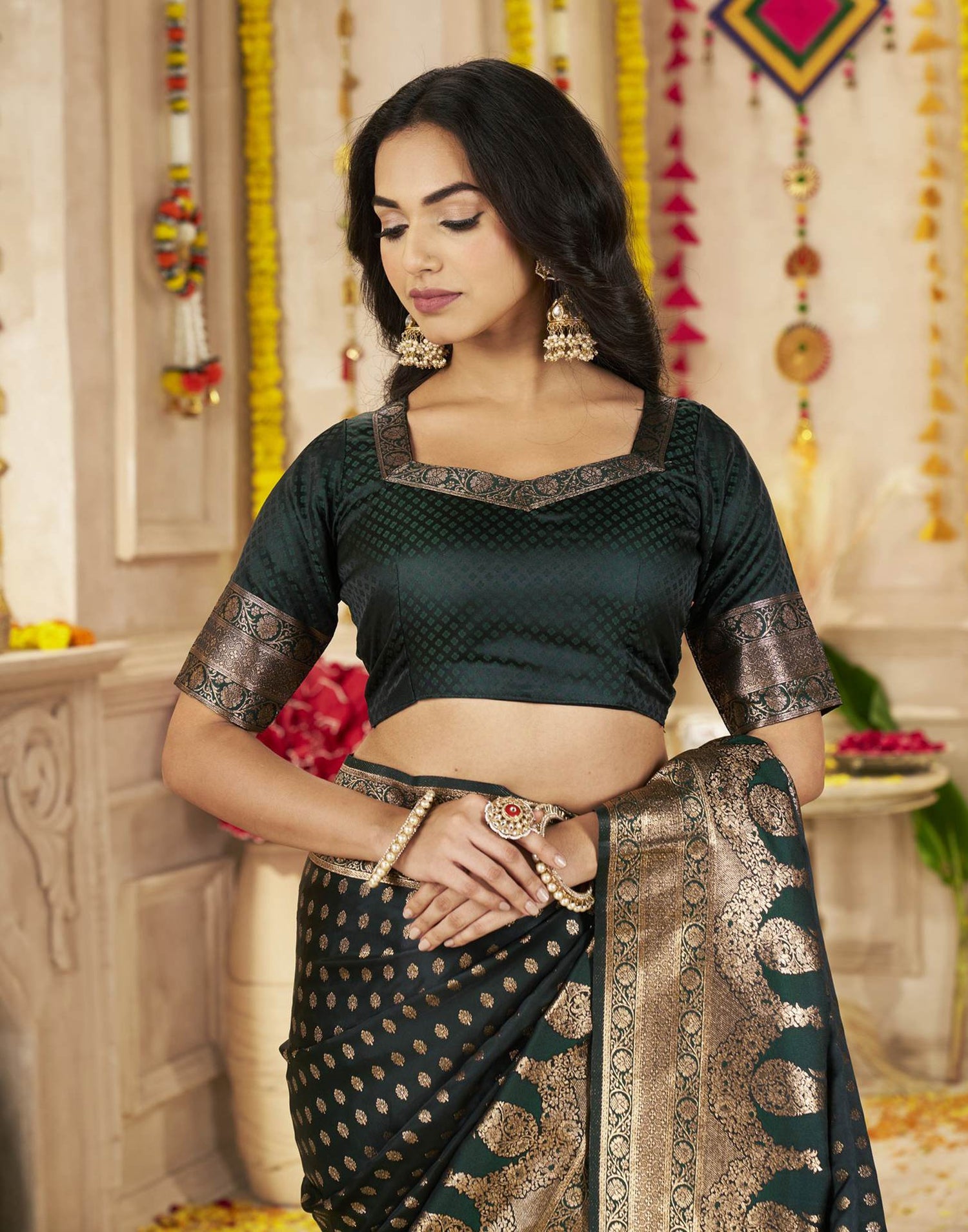 Dark Green Silk Woven Banarasi Saree