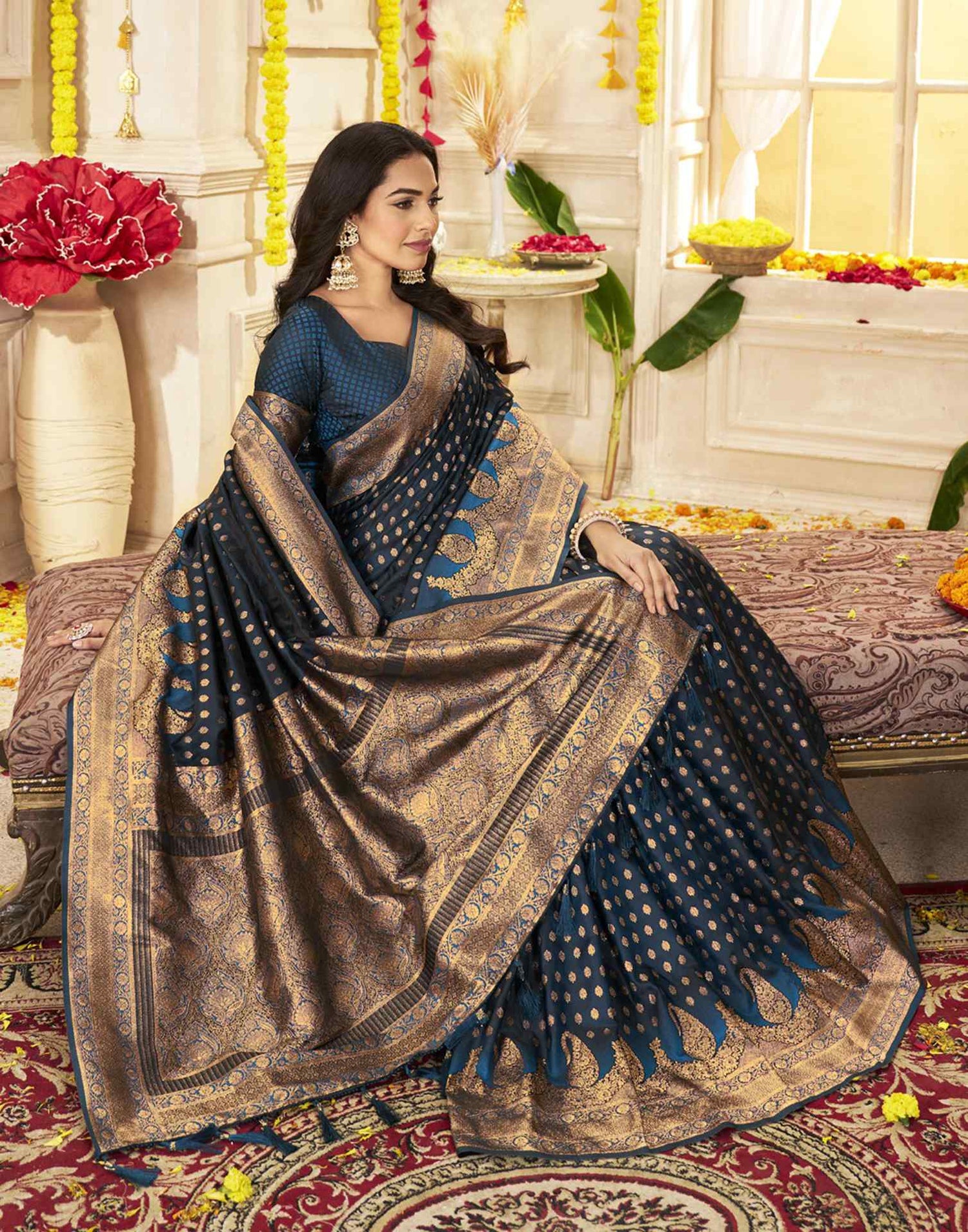 Dark Rama Green Silk Woven Banarasi Saree