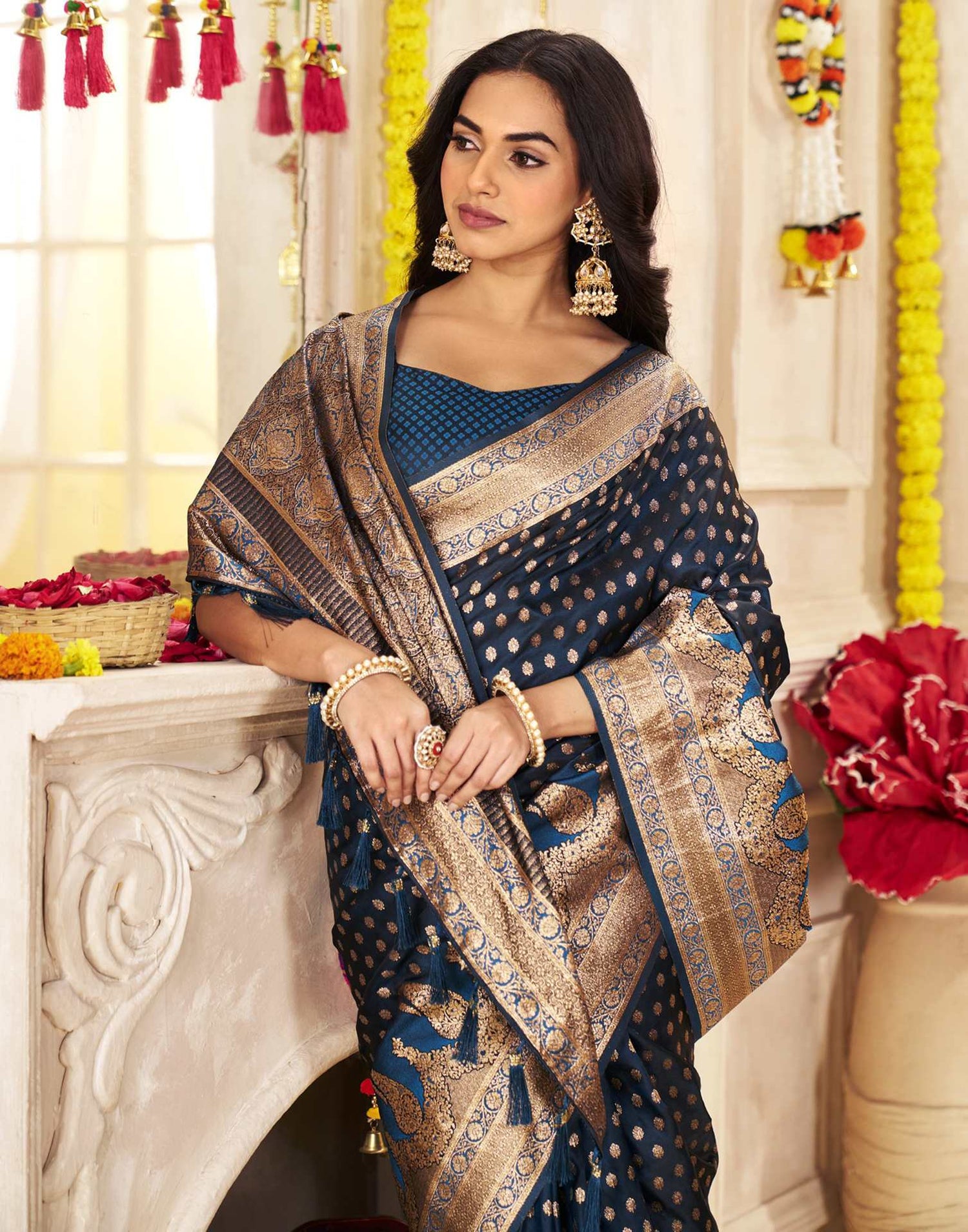 Dark Rama Green Silk Woven Banarasi Saree