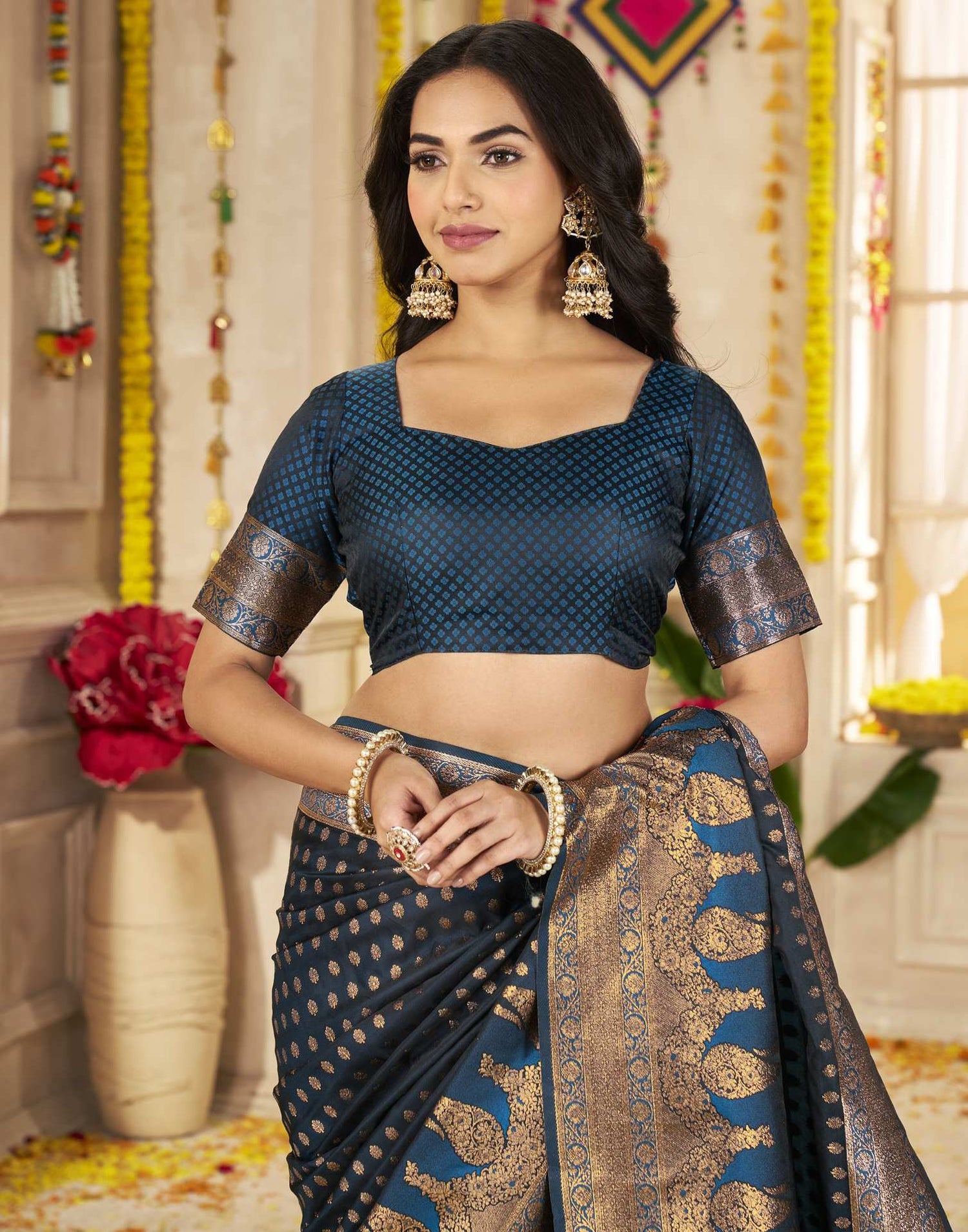 Dark Rama Green Silk Woven Banarasi Saree