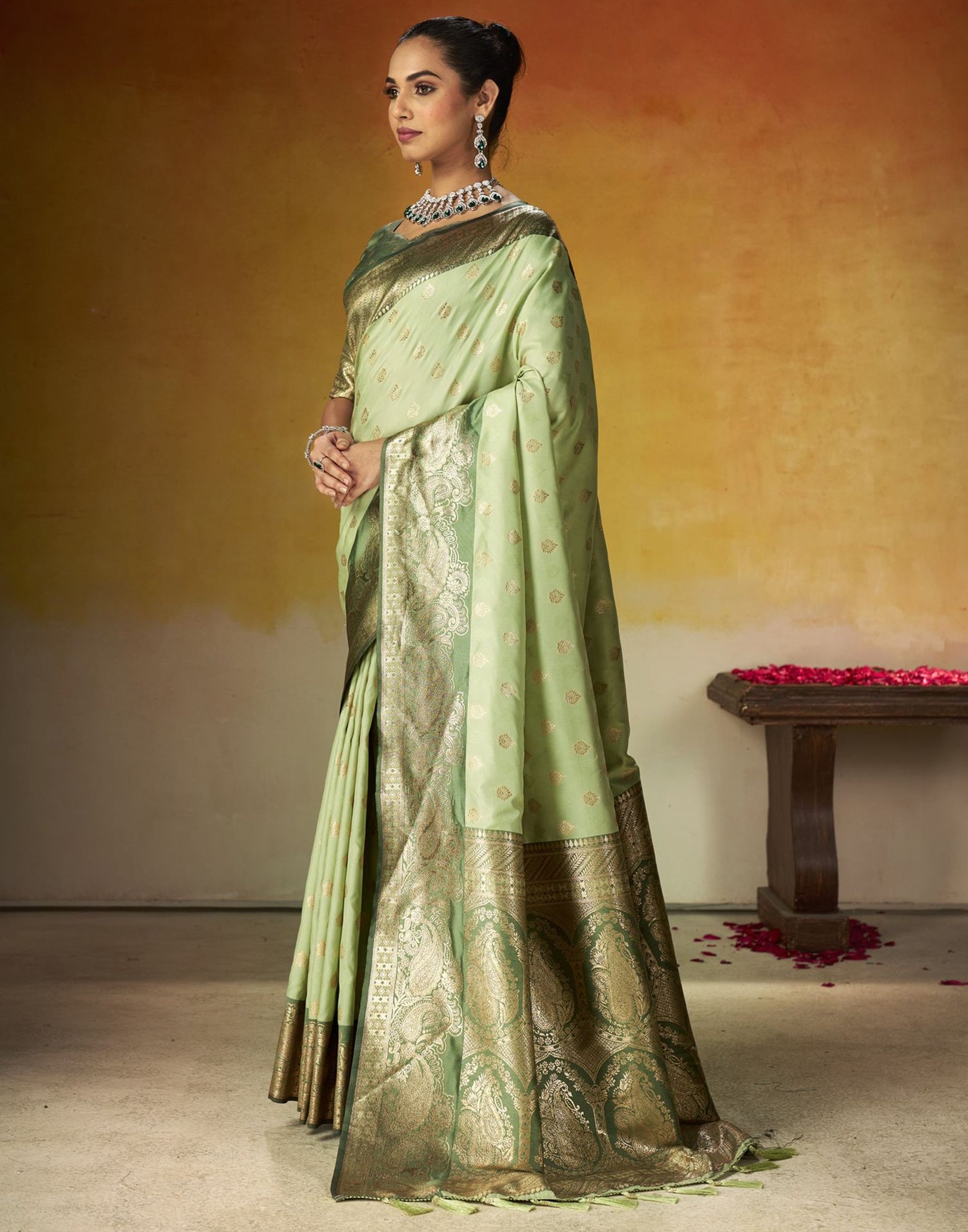 Pista Green Silk Woven Banarasi Saree
