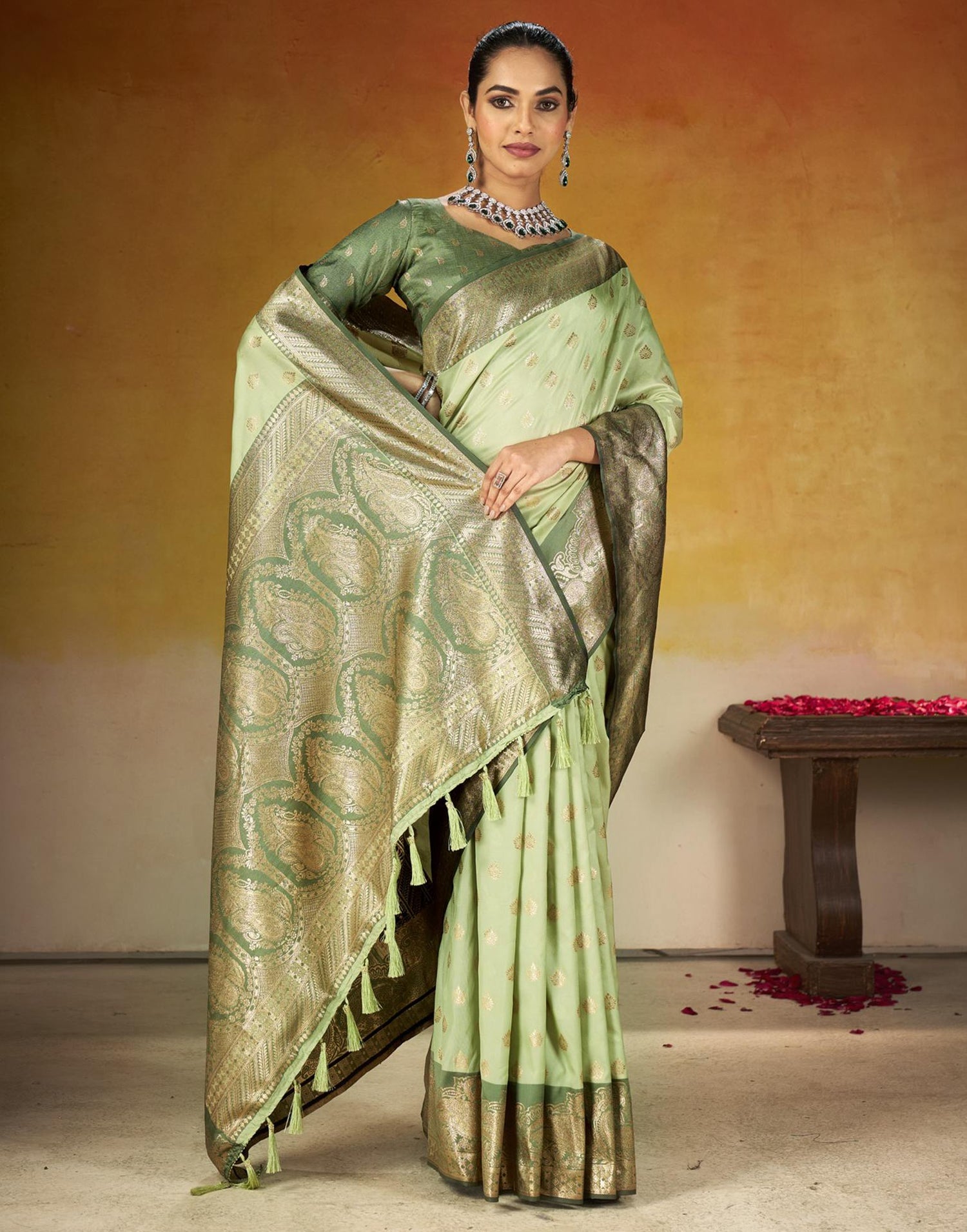 Pista Green Silk Woven Banarasi Saree