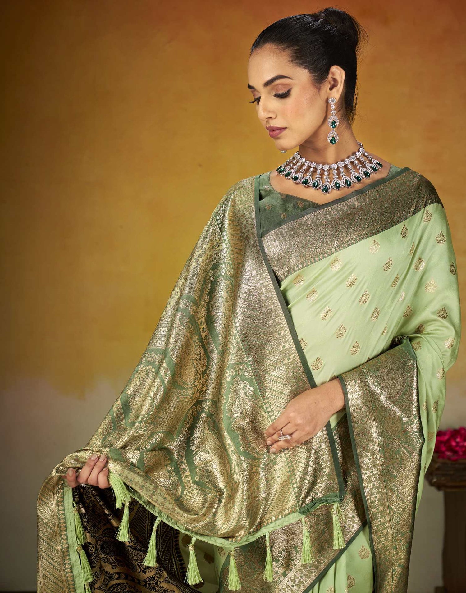 Pista Green Silk Woven Banarasi Saree