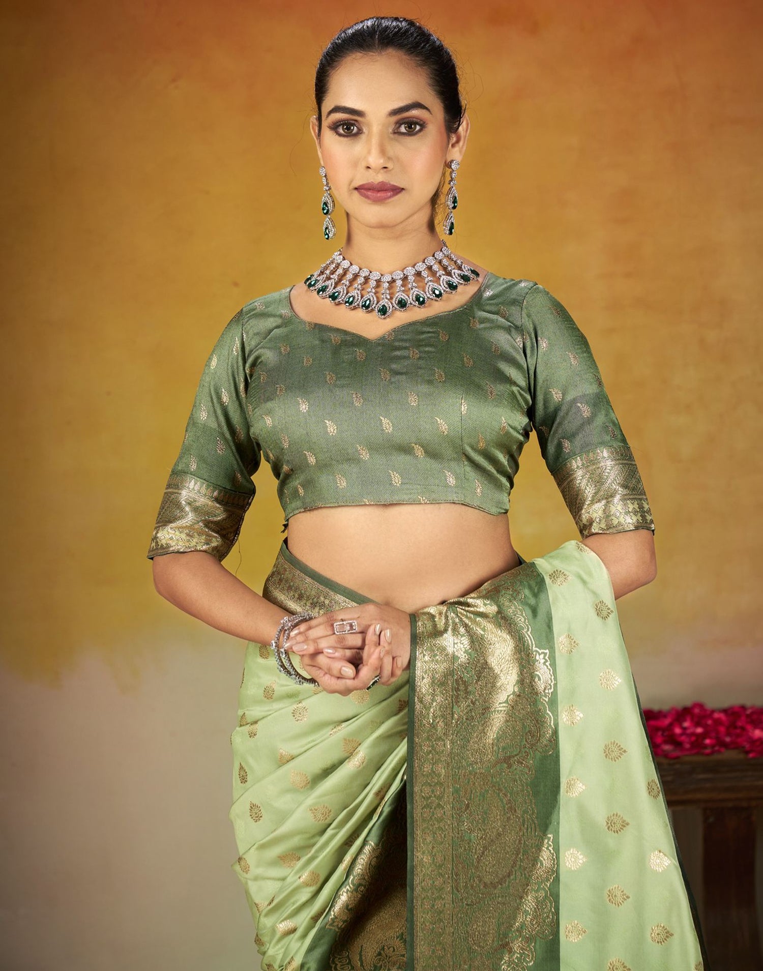 Pista Green Silk Woven Banarasi Saree