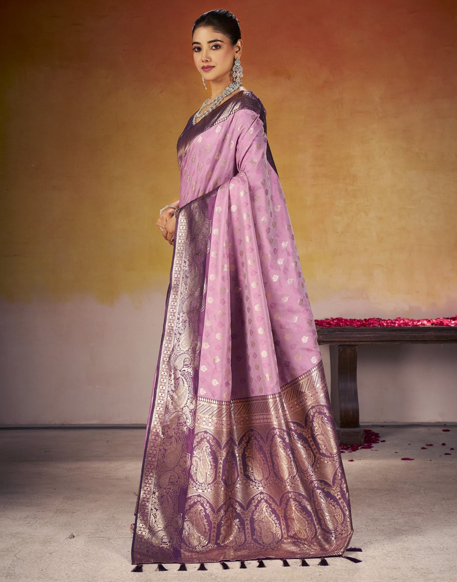 Dusty Purple Silk Woven Banarasi Saree