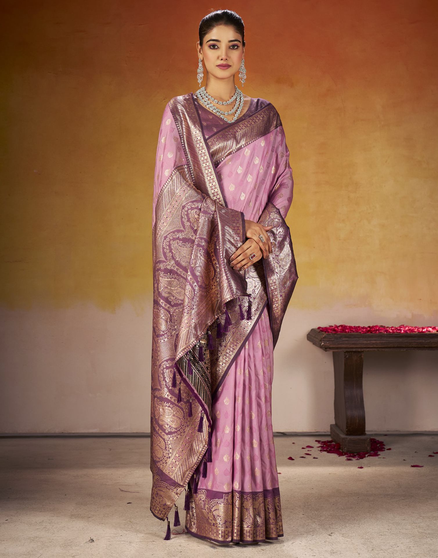 Dusty Purple Silk Woven Banarasi Saree