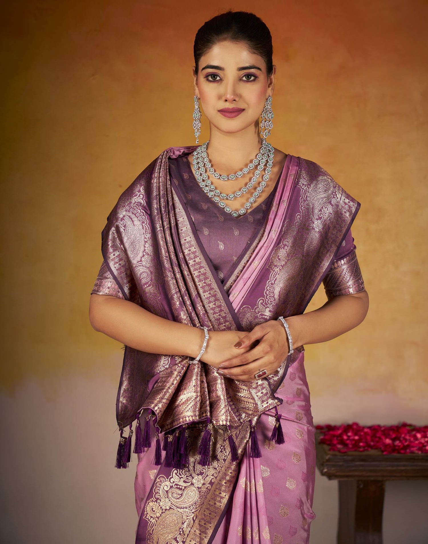 Dusty Purple Silk Woven Banarasi Saree