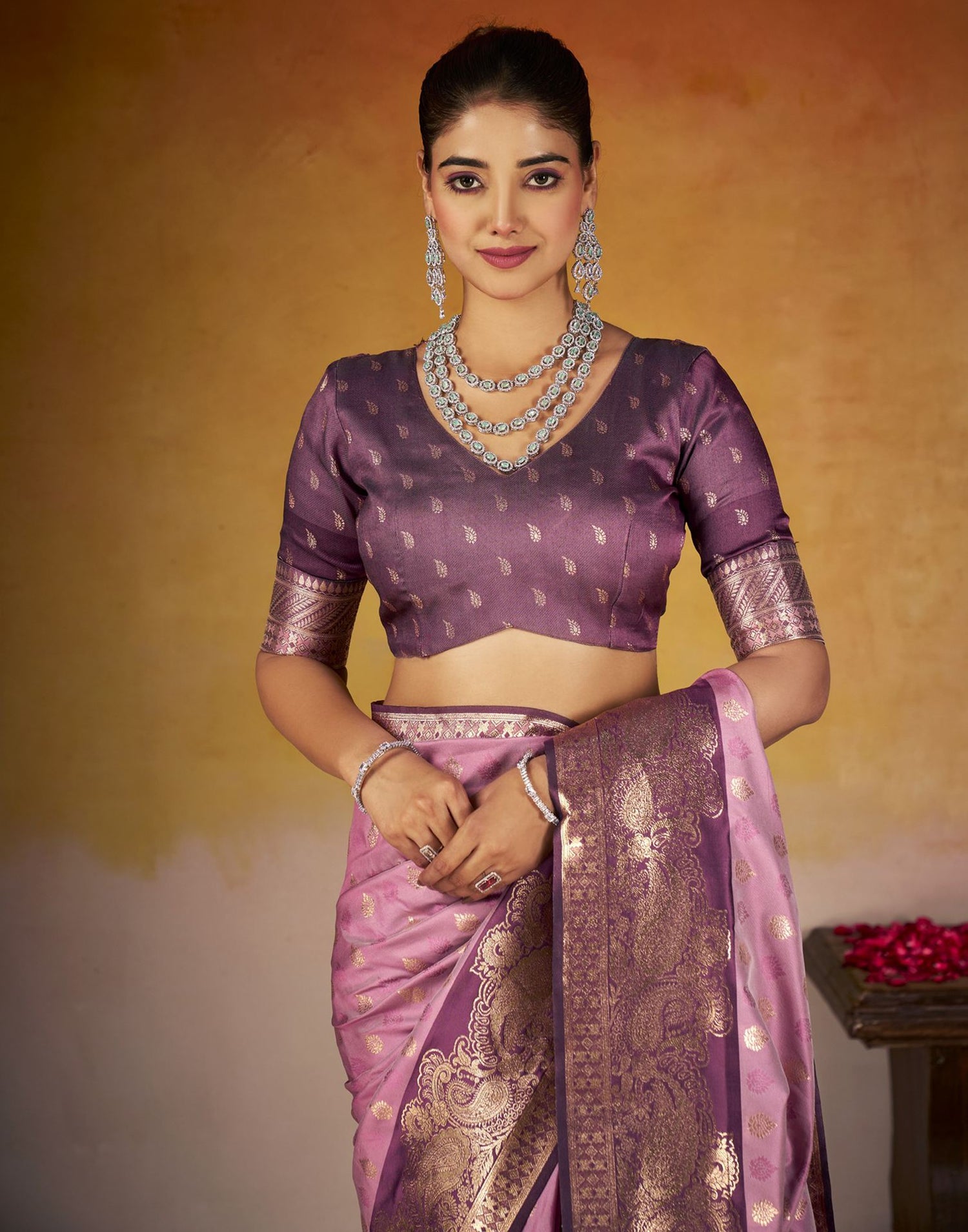 Dusty Purple Silk Woven Banarasi Saree