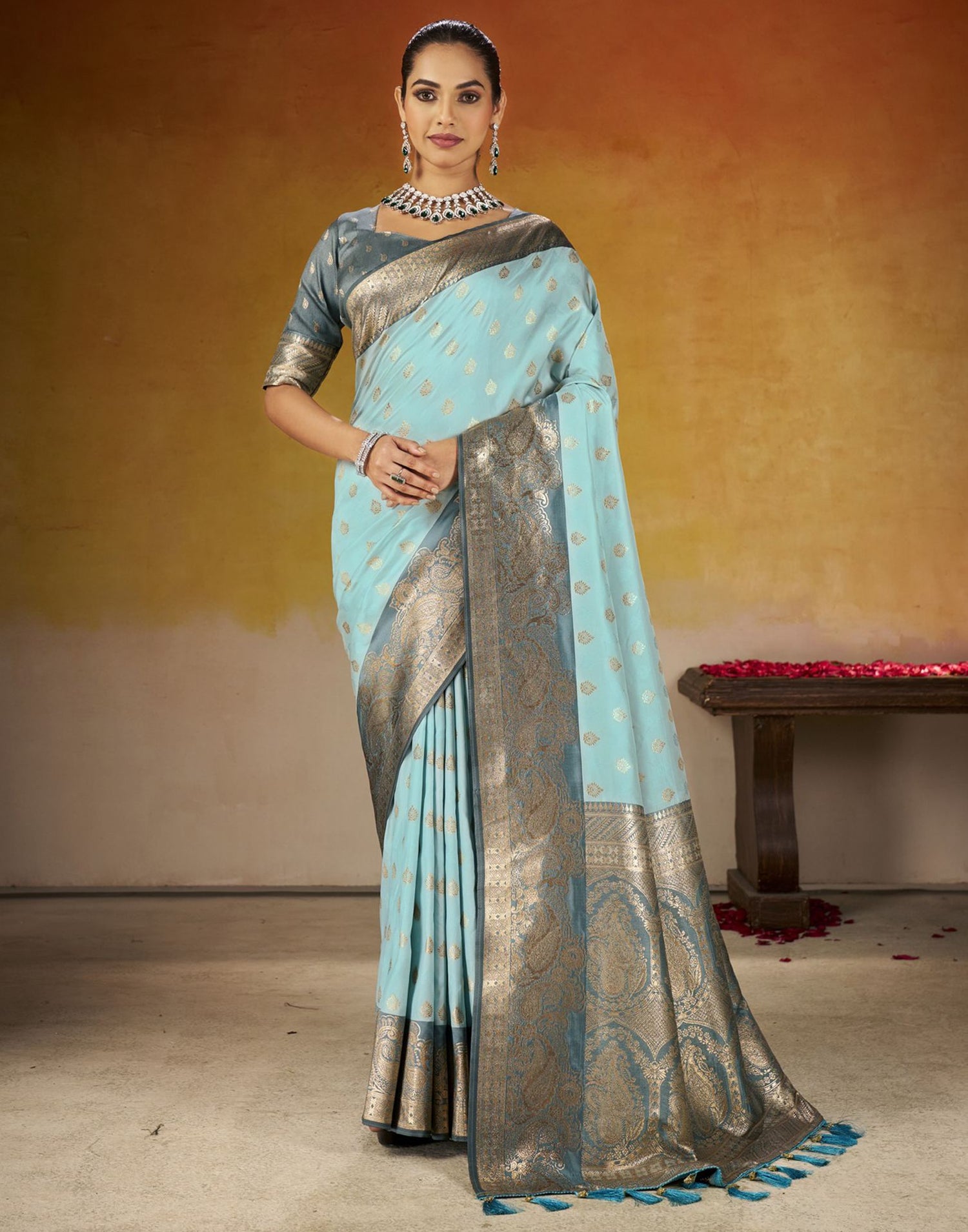 Sky Blue Silk Woven Banarasi Saree