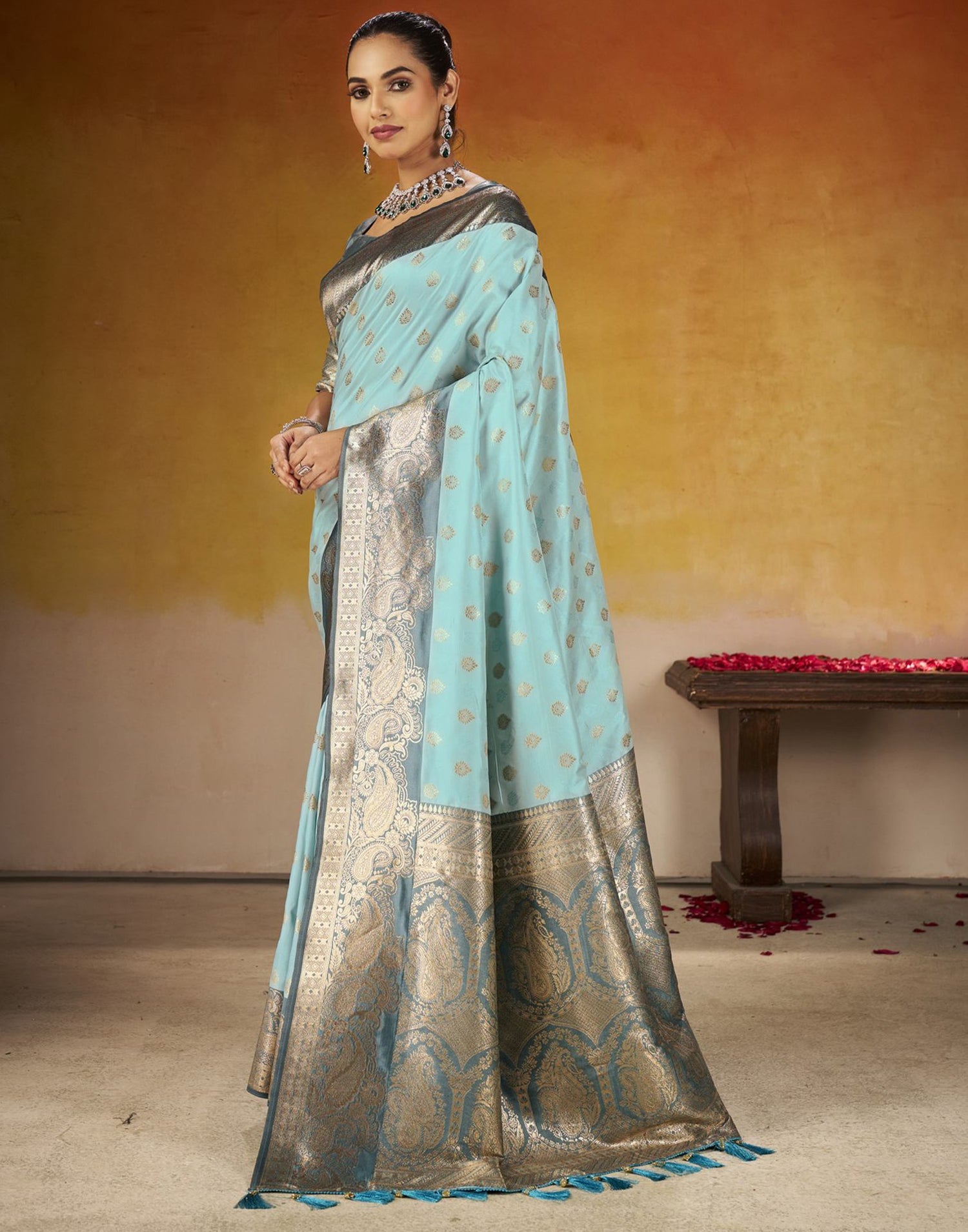 Sky Blue Silk Woven Banarasi Saree