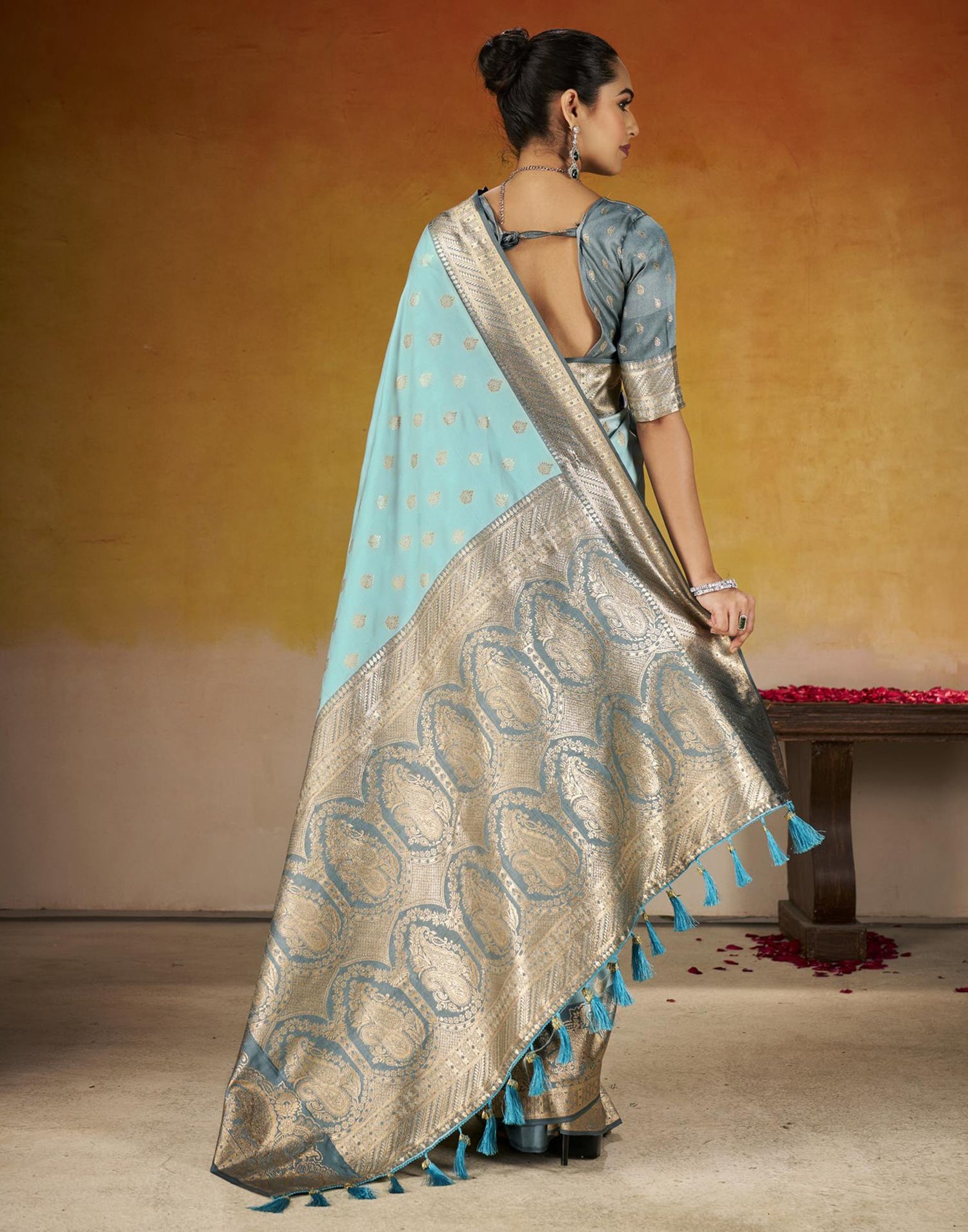 Sky Blue Silk Woven Banarasi Saree