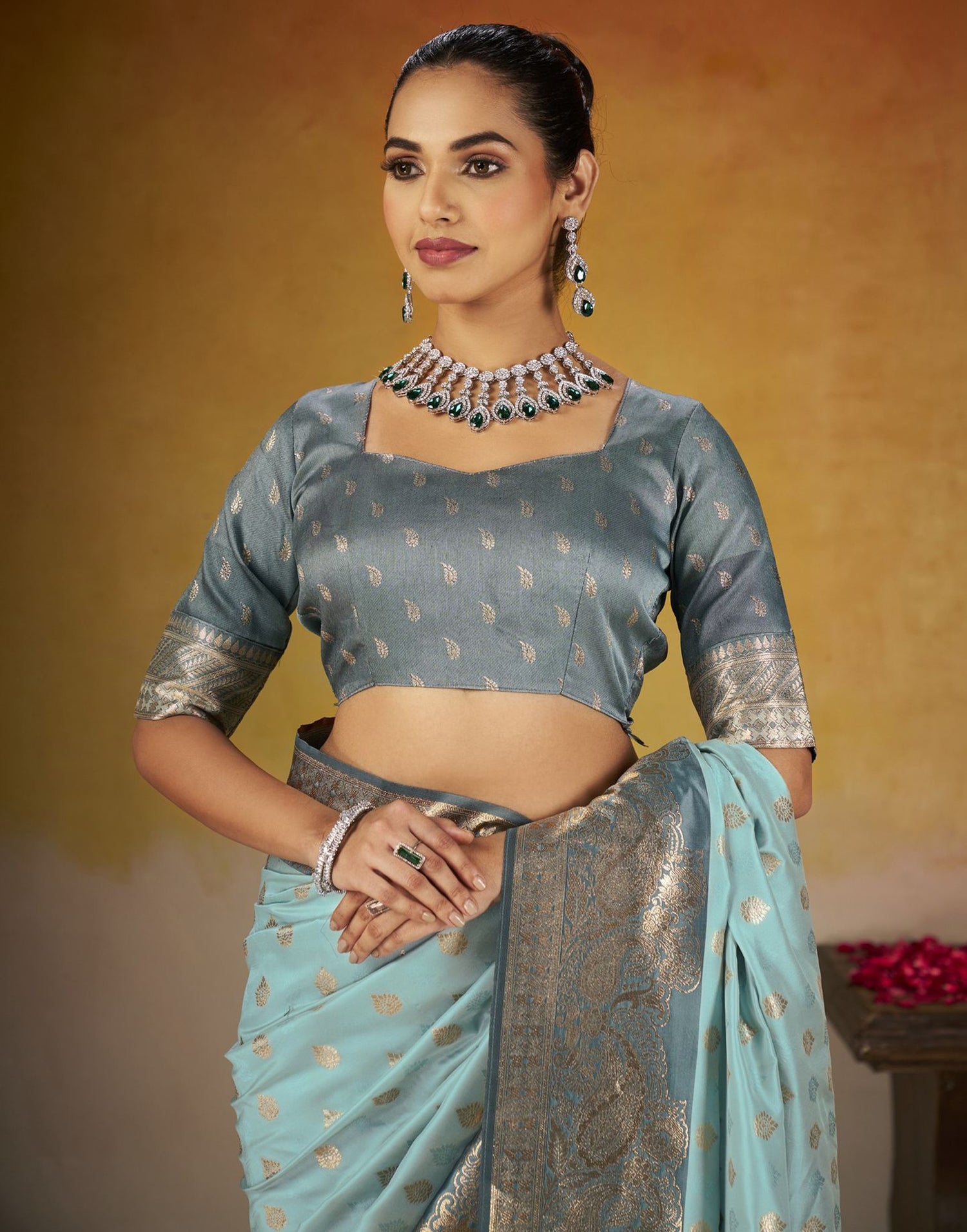 Sky Blue Silk Woven Banarasi Saree