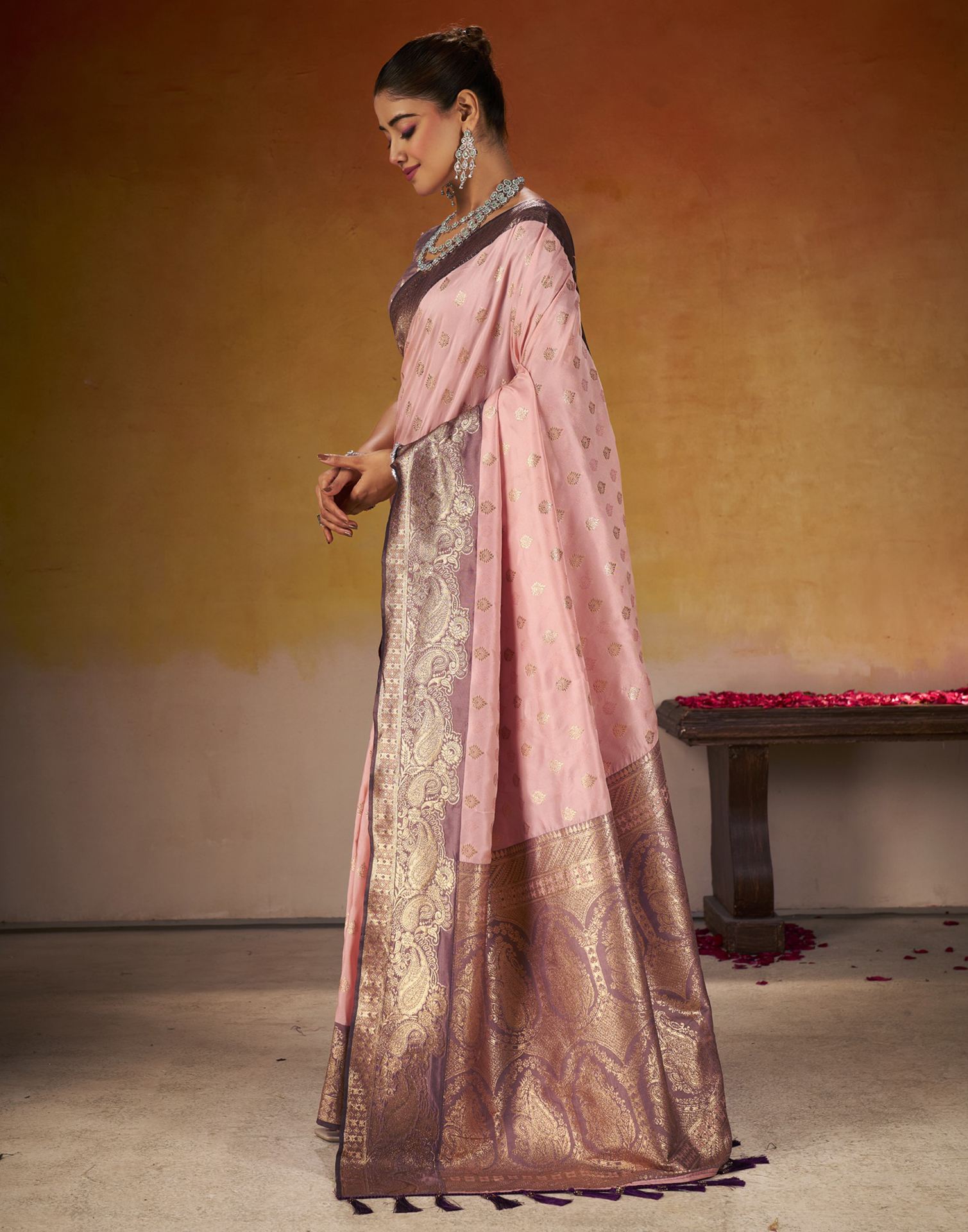 Rose Pink Silk Woven Banarasi Saree