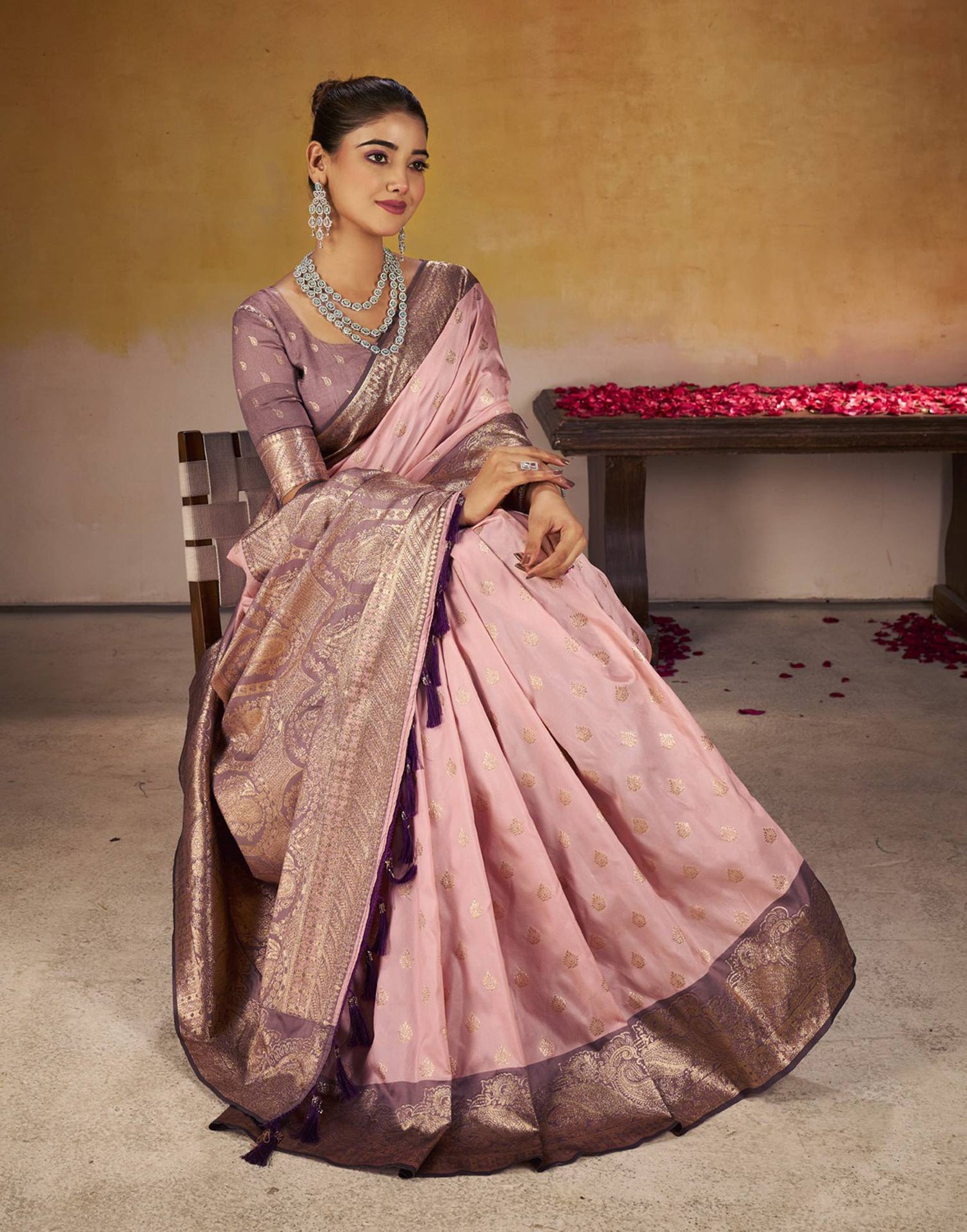 Rose Pink Silk Woven Banarasi Saree