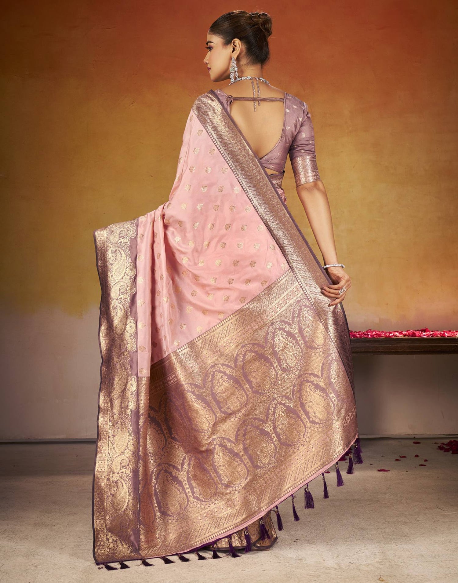 Rose Pink Silk Woven Banarasi Saree