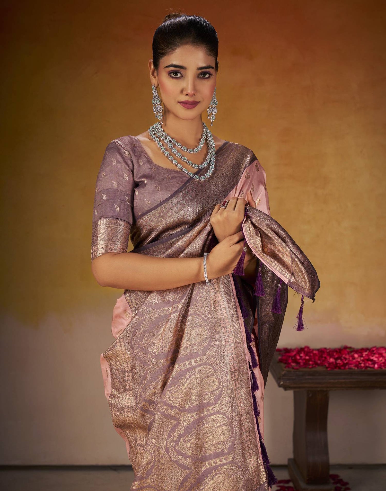 Rose Pink Silk Woven Banarasi Saree
