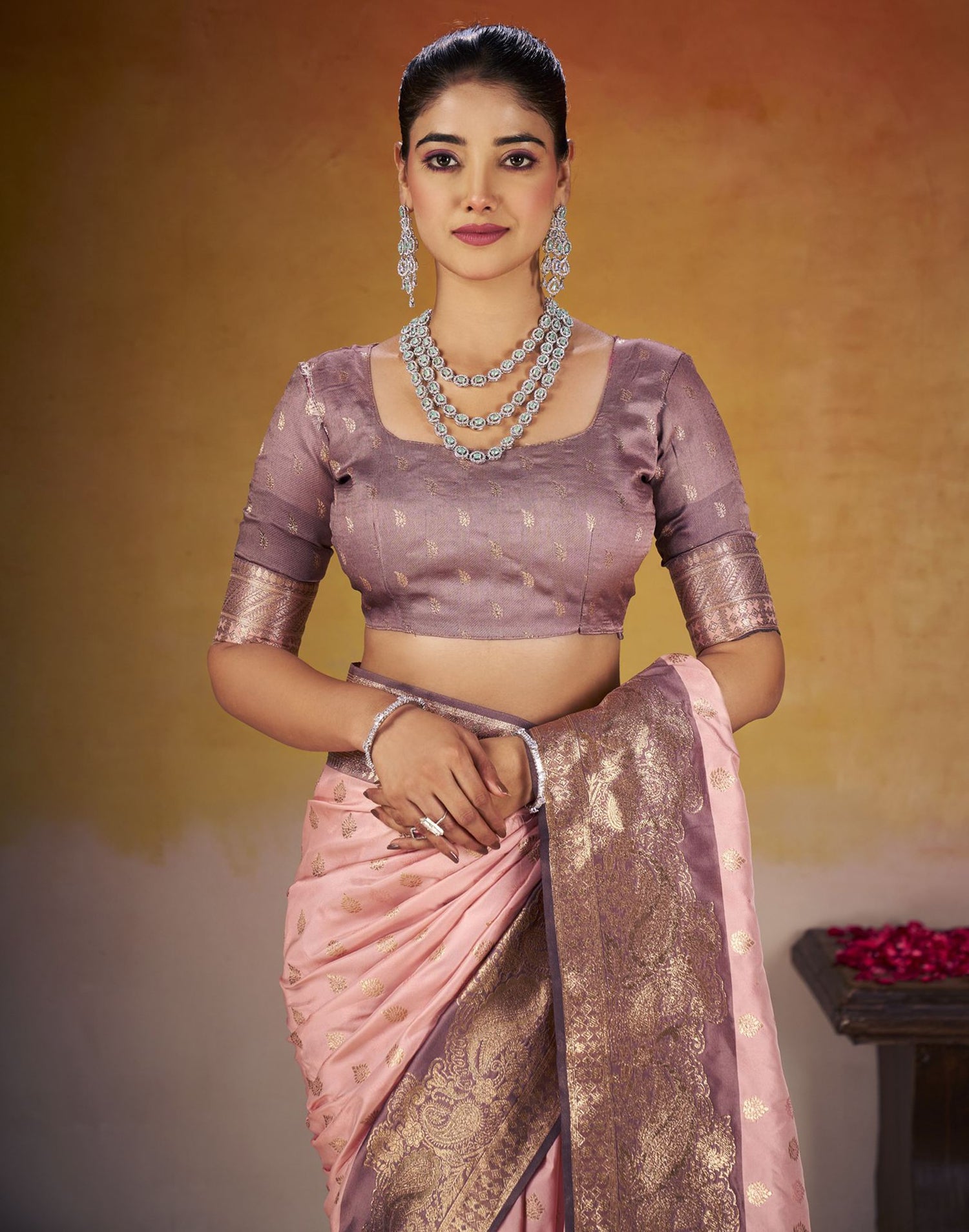 Rose Pink Silk Woven Banarasi Saree