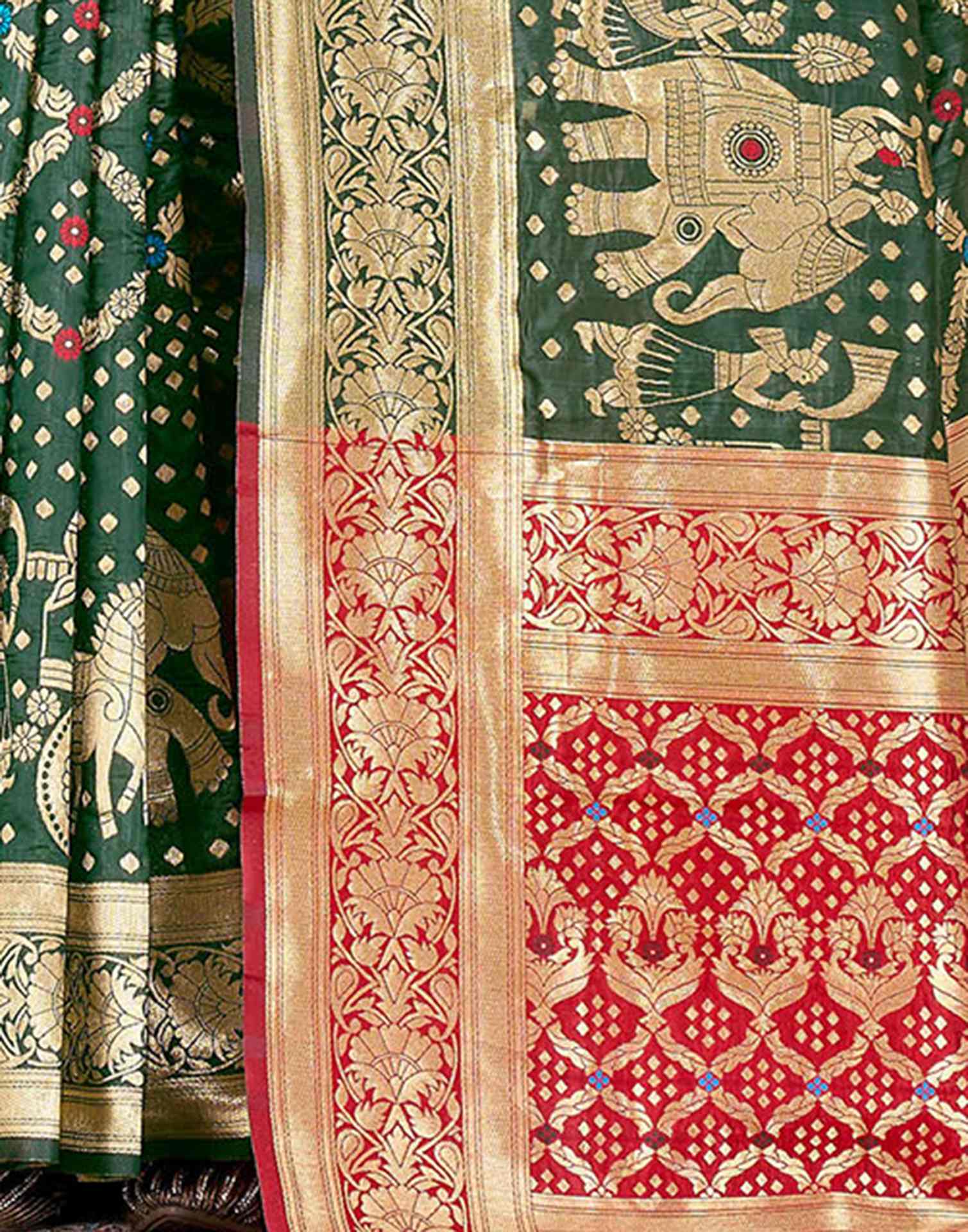 Bottle Green Silk Woven Banarasi Saree