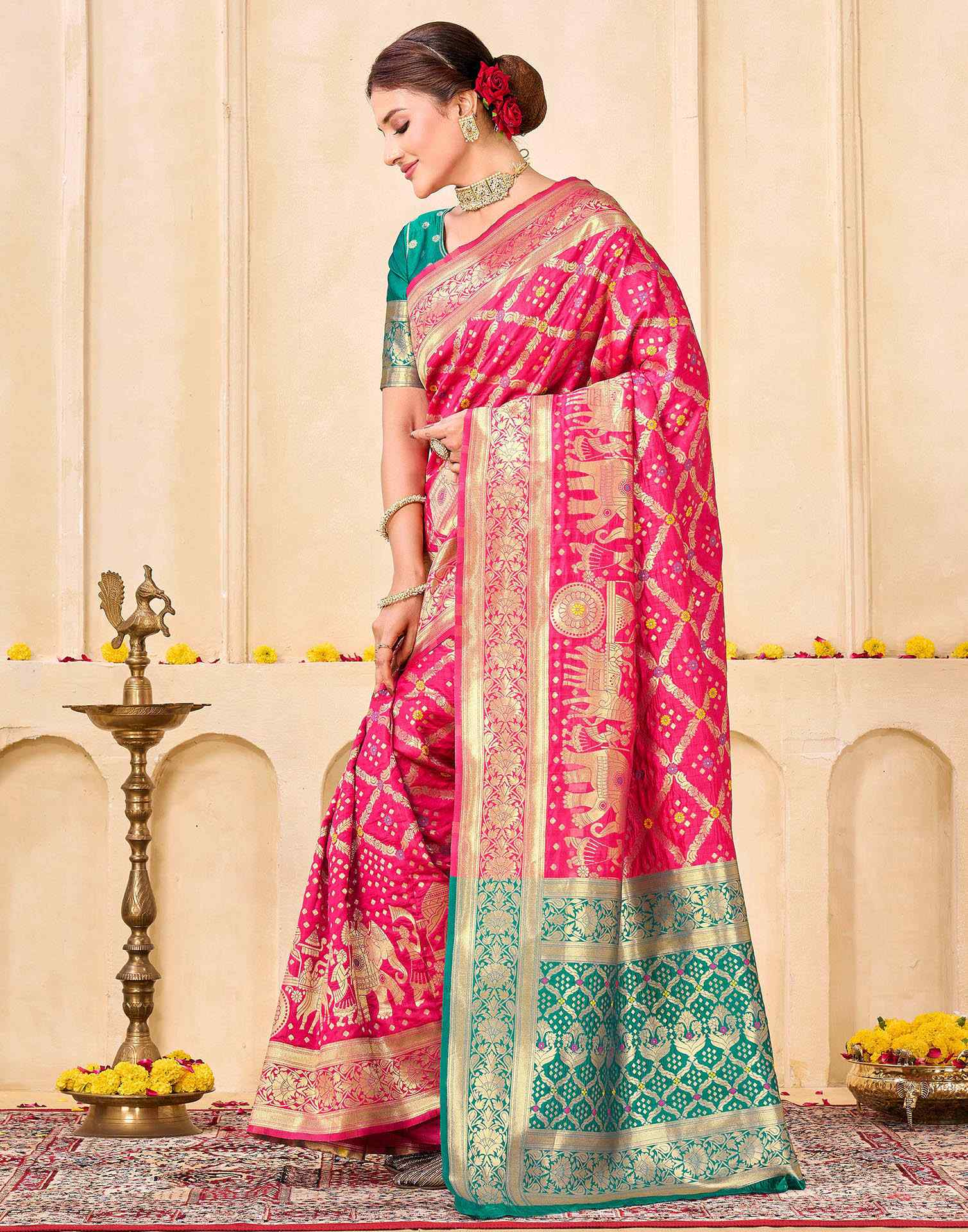 Dark Pink Silk Woven Banarasi Saree