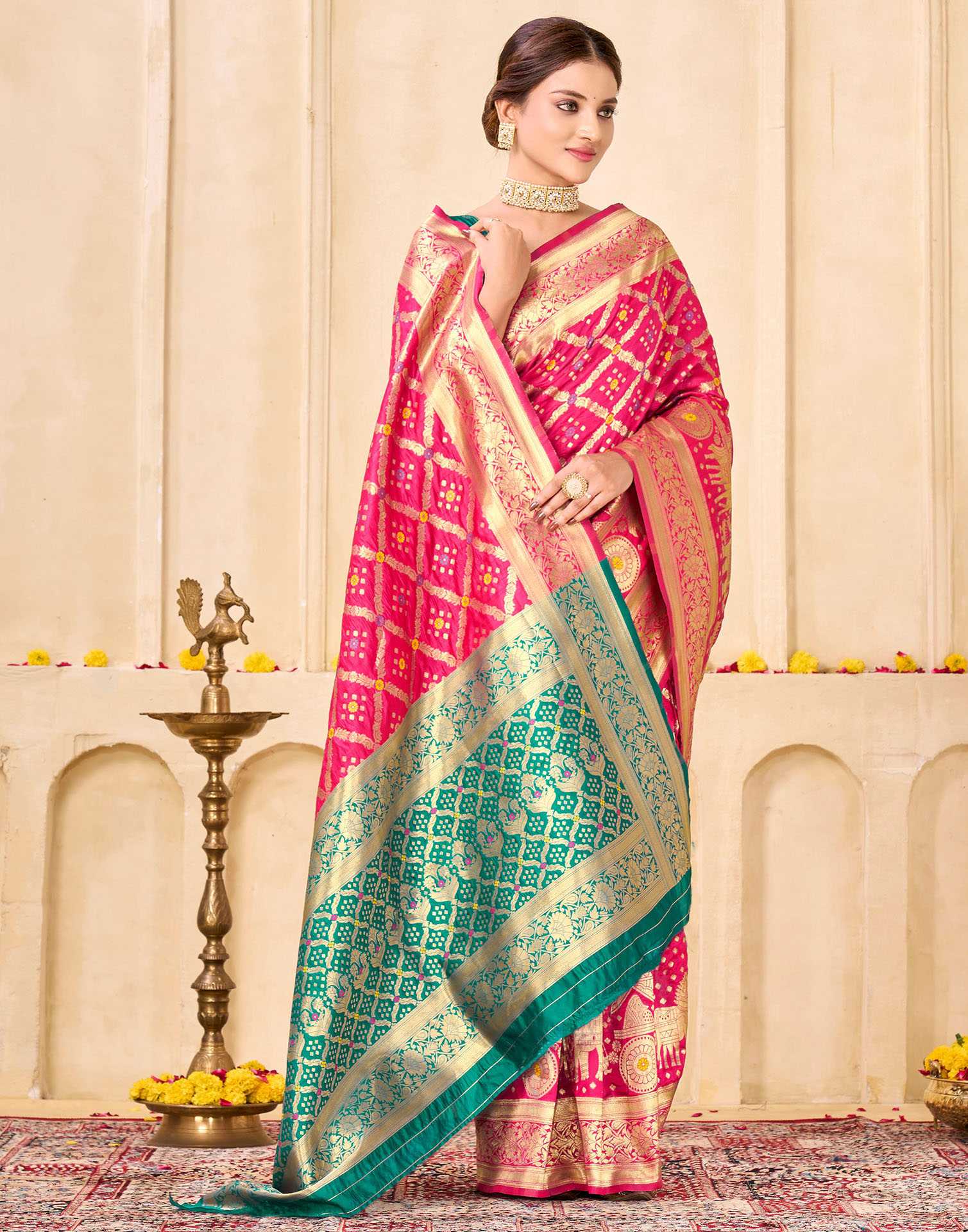 Dark Pink Silk Woven Banarasi Saree