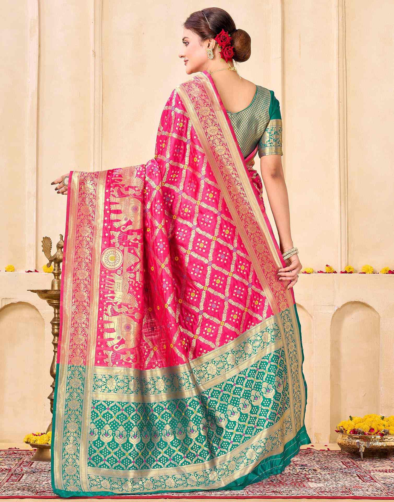 Dark Pink Silk Woven Banarasi Saree