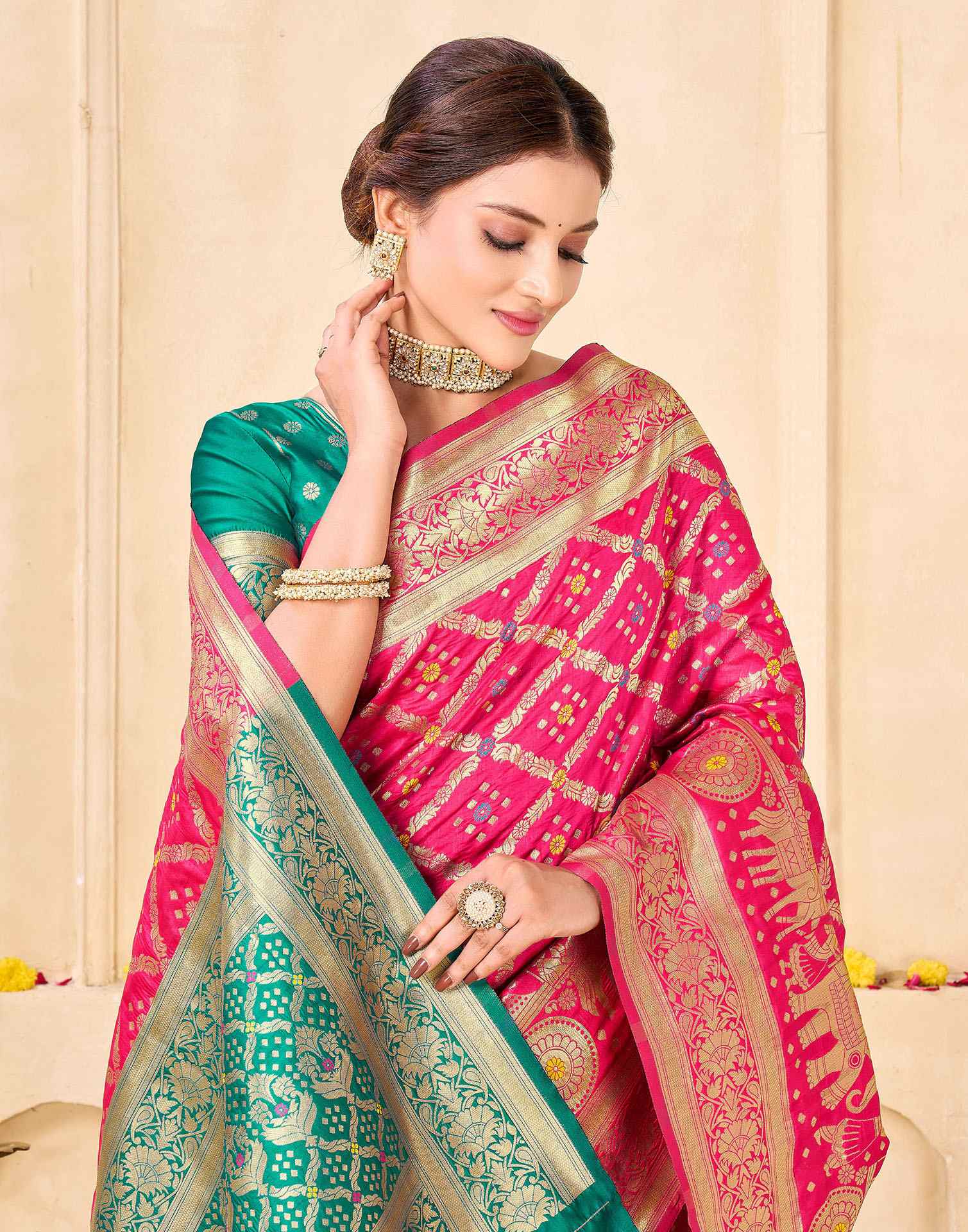 Dark Pink Silk Woven Banarasi Saree