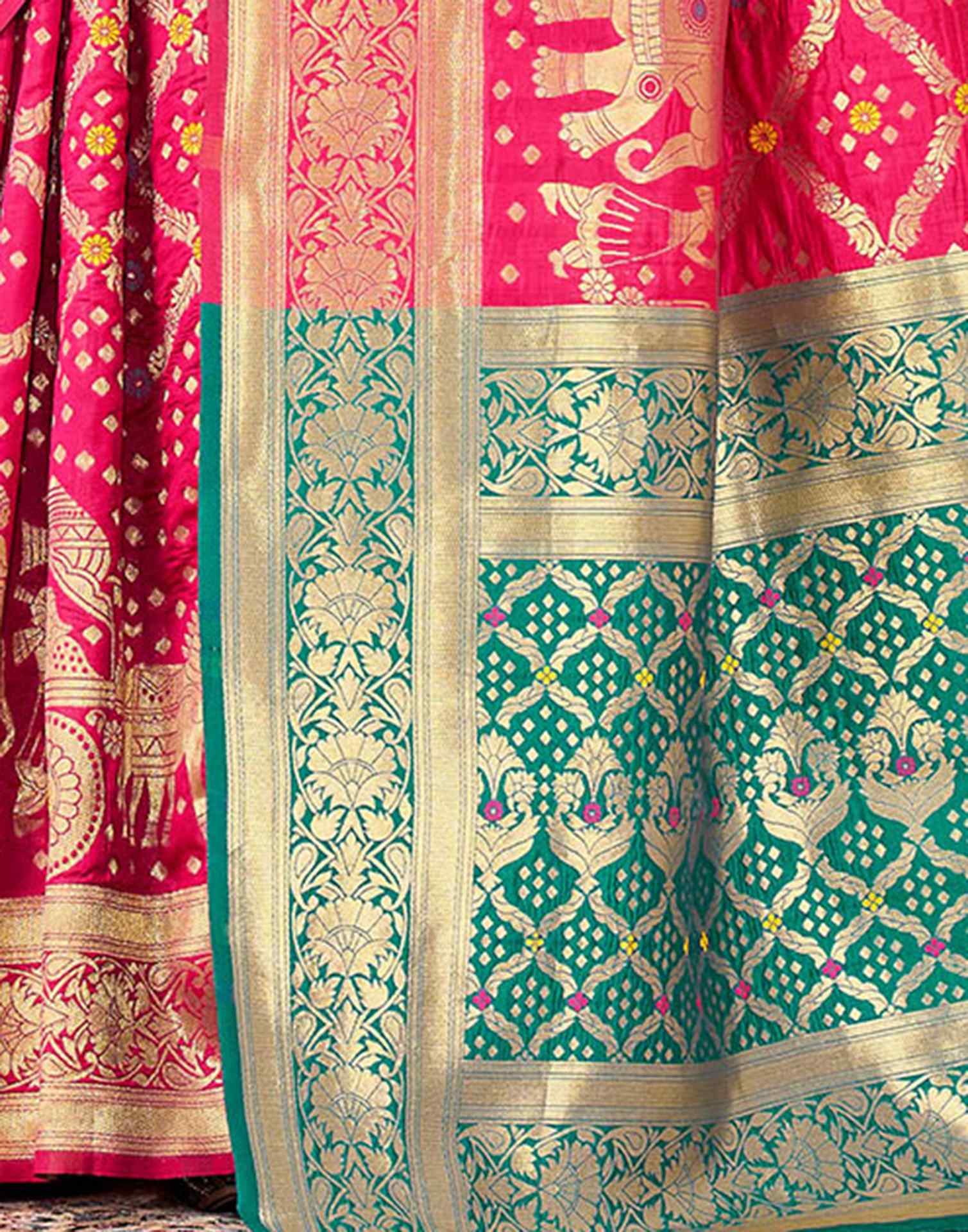 Dark Pink Silk Woven Banarasi Saree