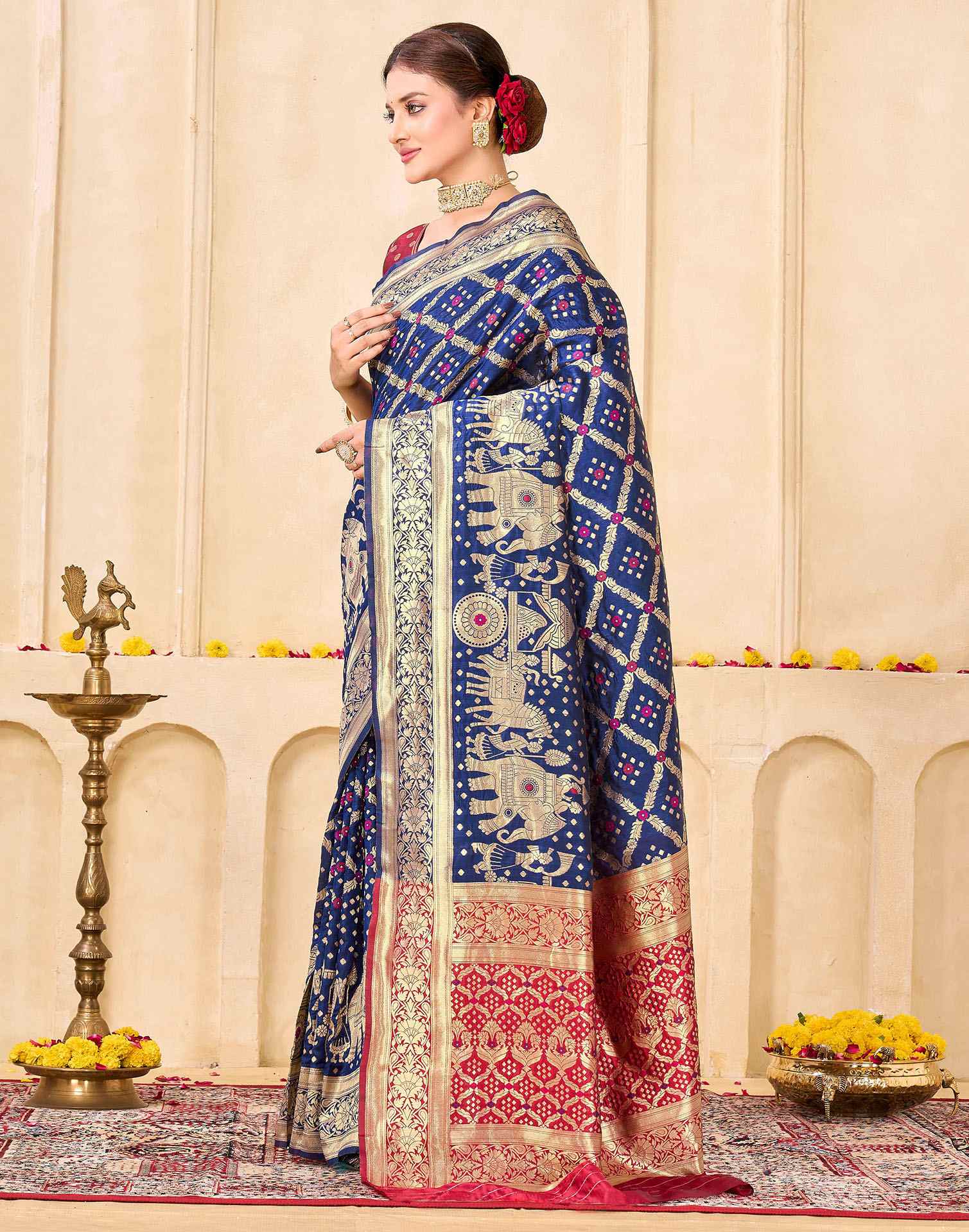 Navy Blue Silk Woven Banarasi Saree