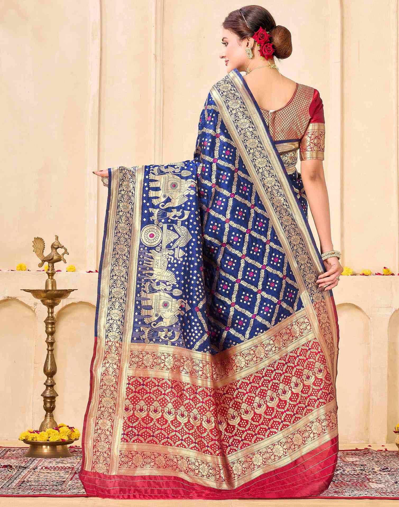 Navy Blue Silk Woven Banarasi Saree