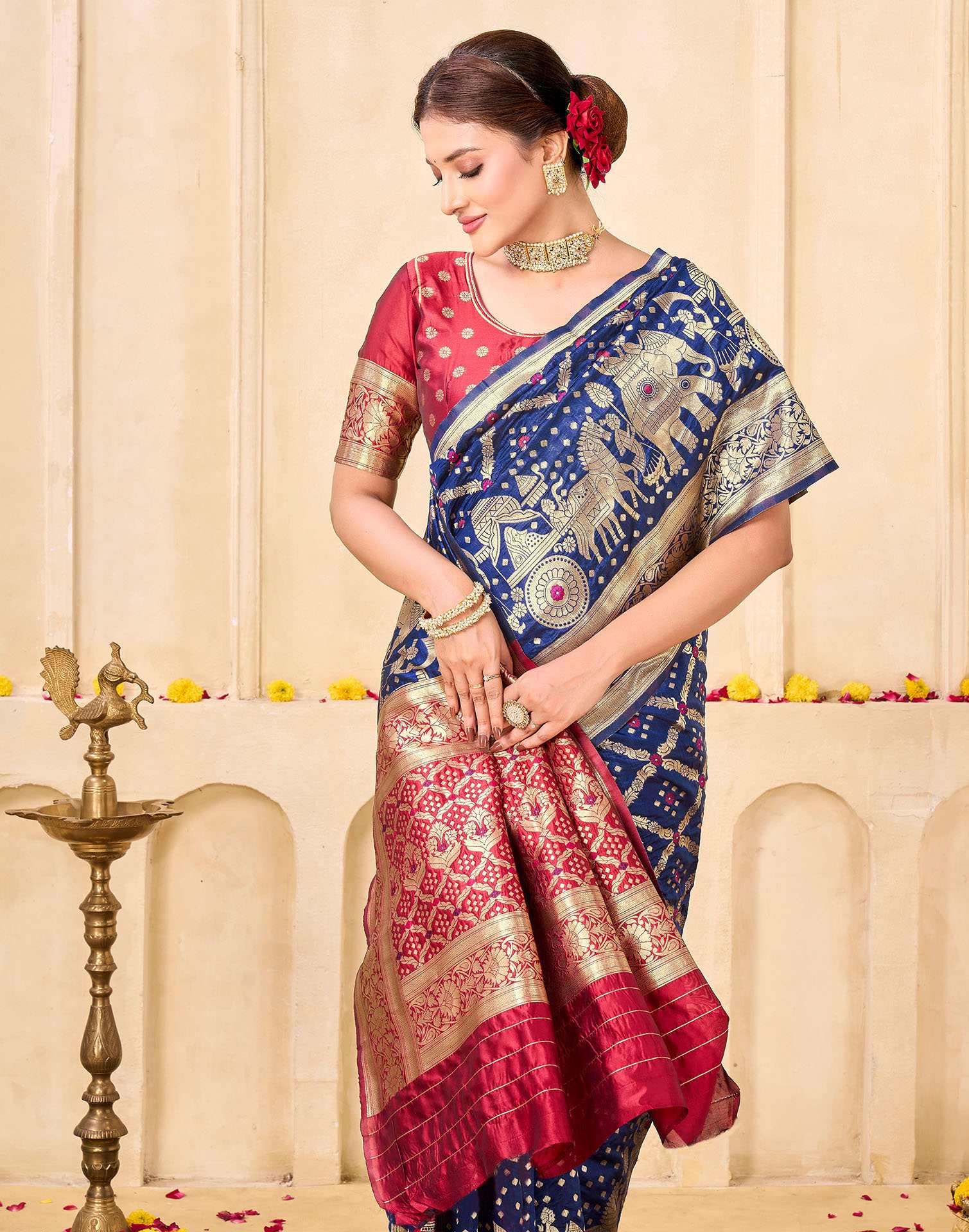 Navy Blue Silk Woven Banarasi Saree