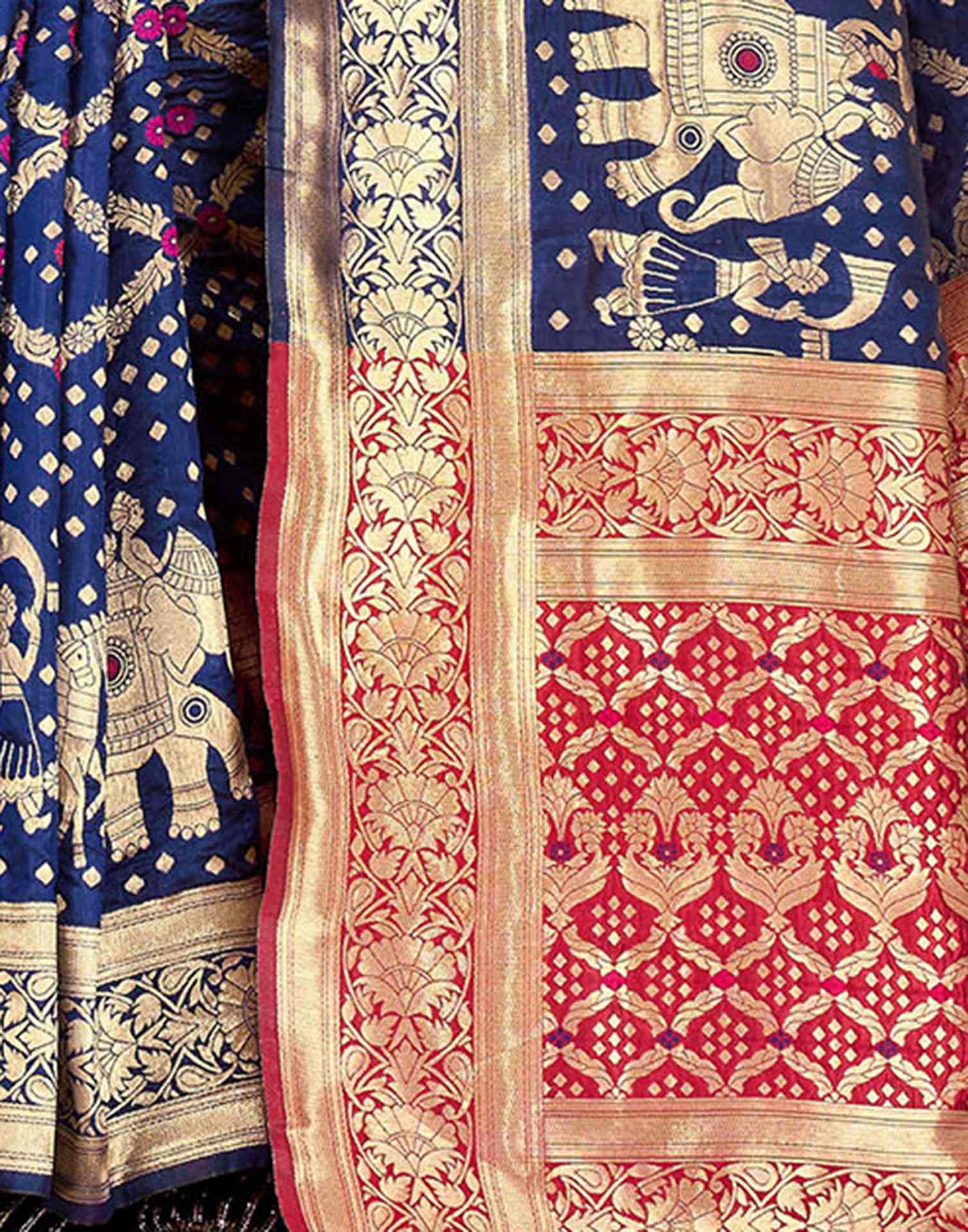 Navy Blue Silk Woven Banarasi Saree