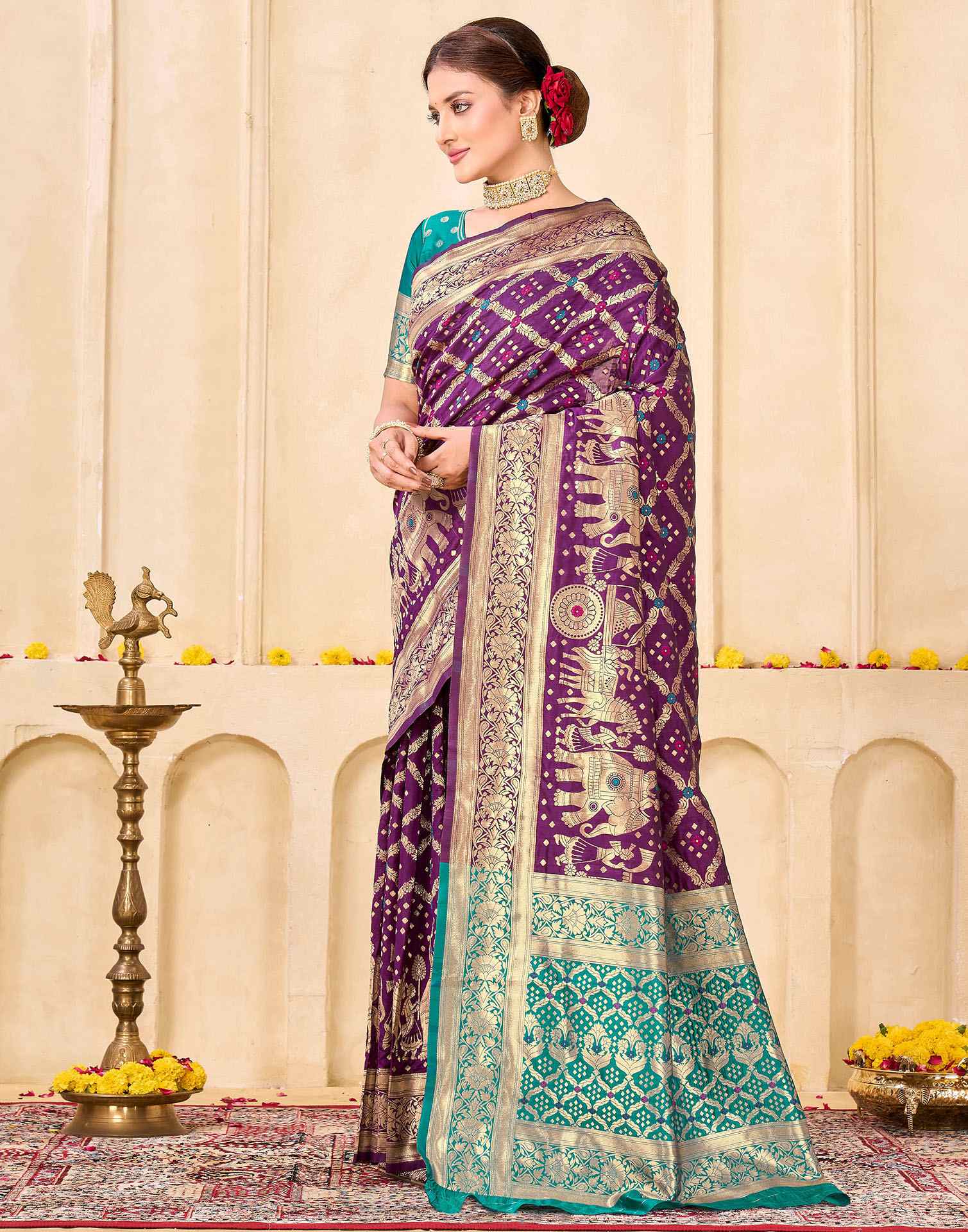 Dark Purple Silk Woven Banarasi Saree