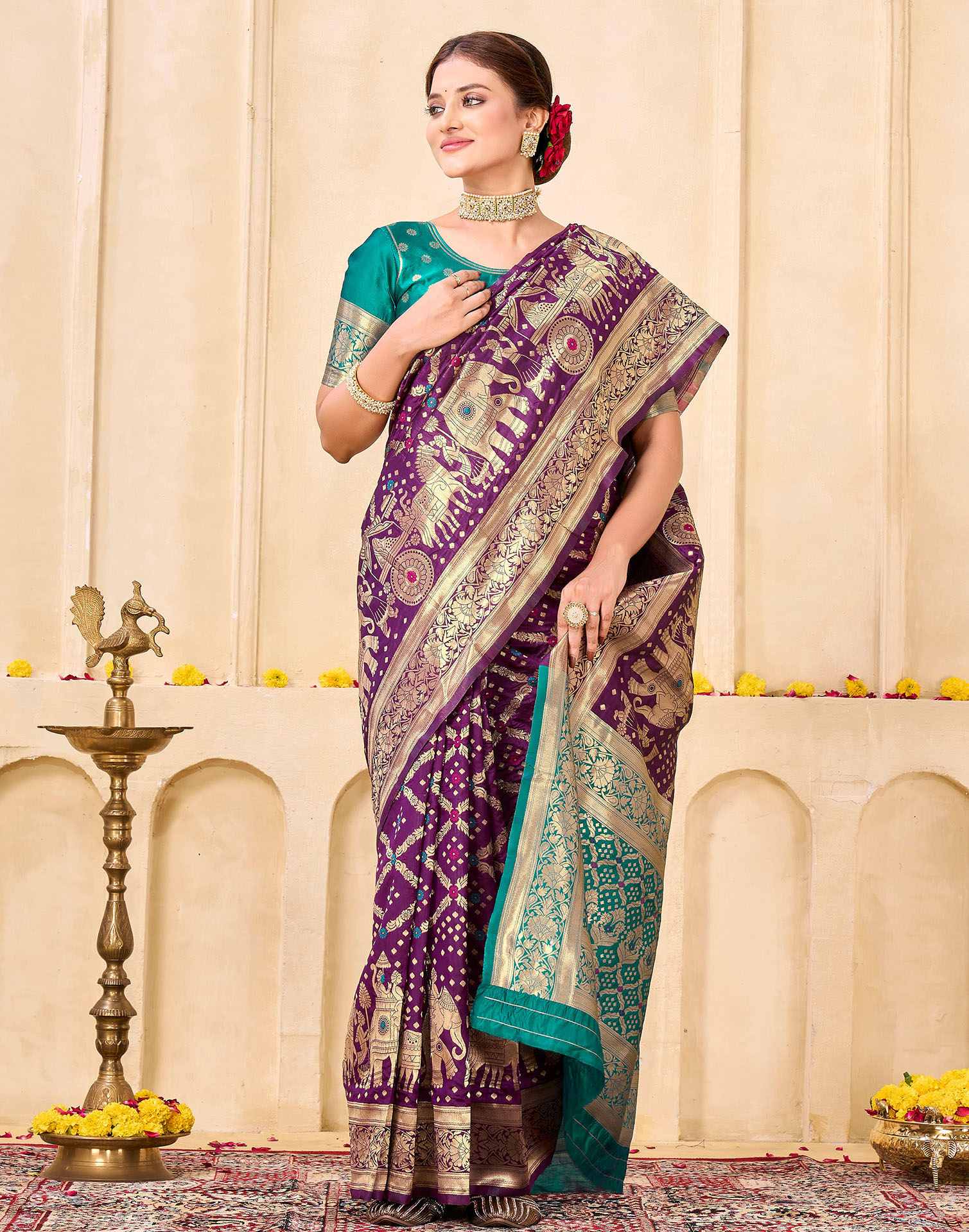 Dark Purple Silk Woven Banarasi Saree