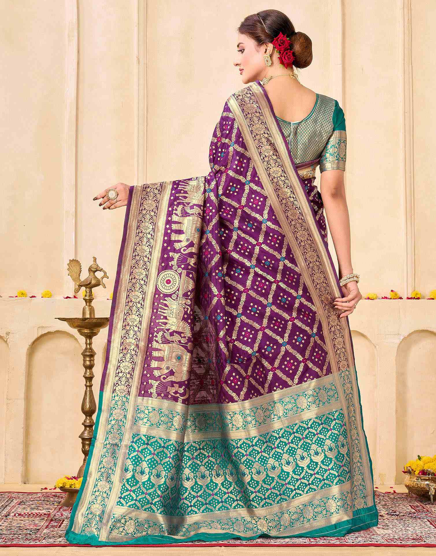 Dark Purple Silk Woven Banarasi Saree
