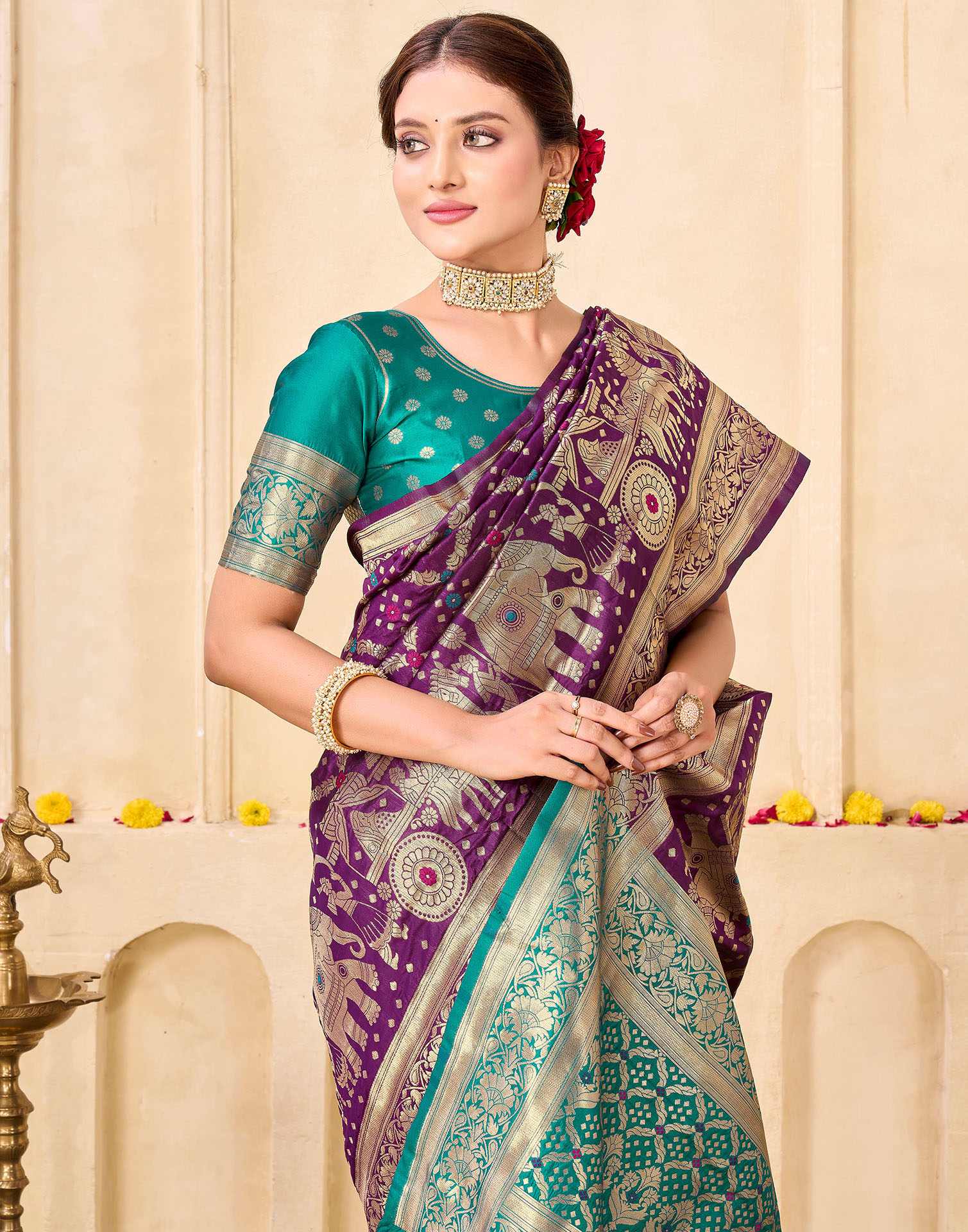 Dark Purple Silk Woven Banarasi Saree